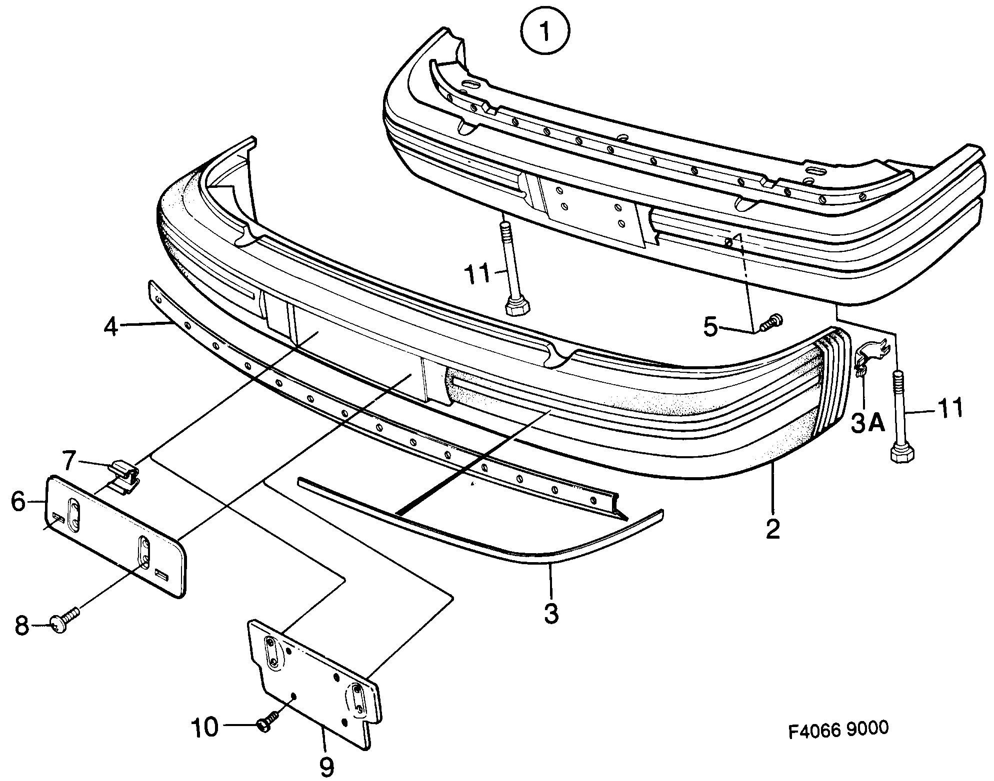 Saab 9000 Bumper, front diagram