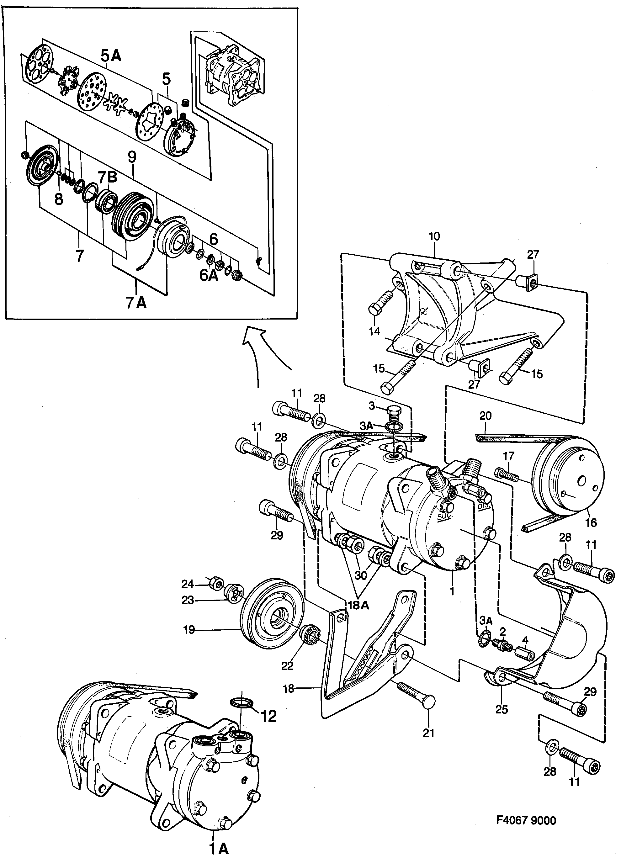 Saab 9000 AC compressor diagram
