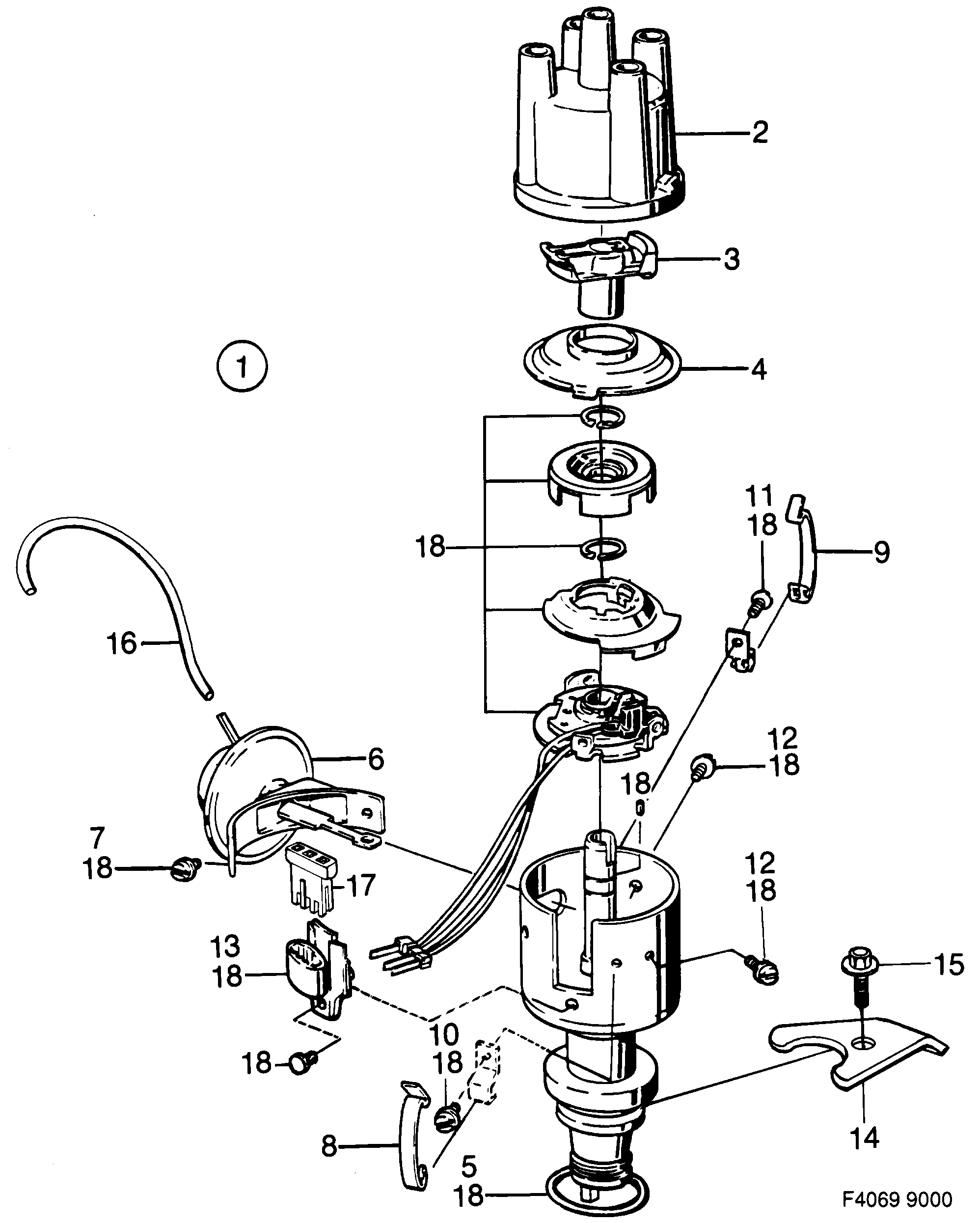 Saab 9000 Ignition distributor diagram