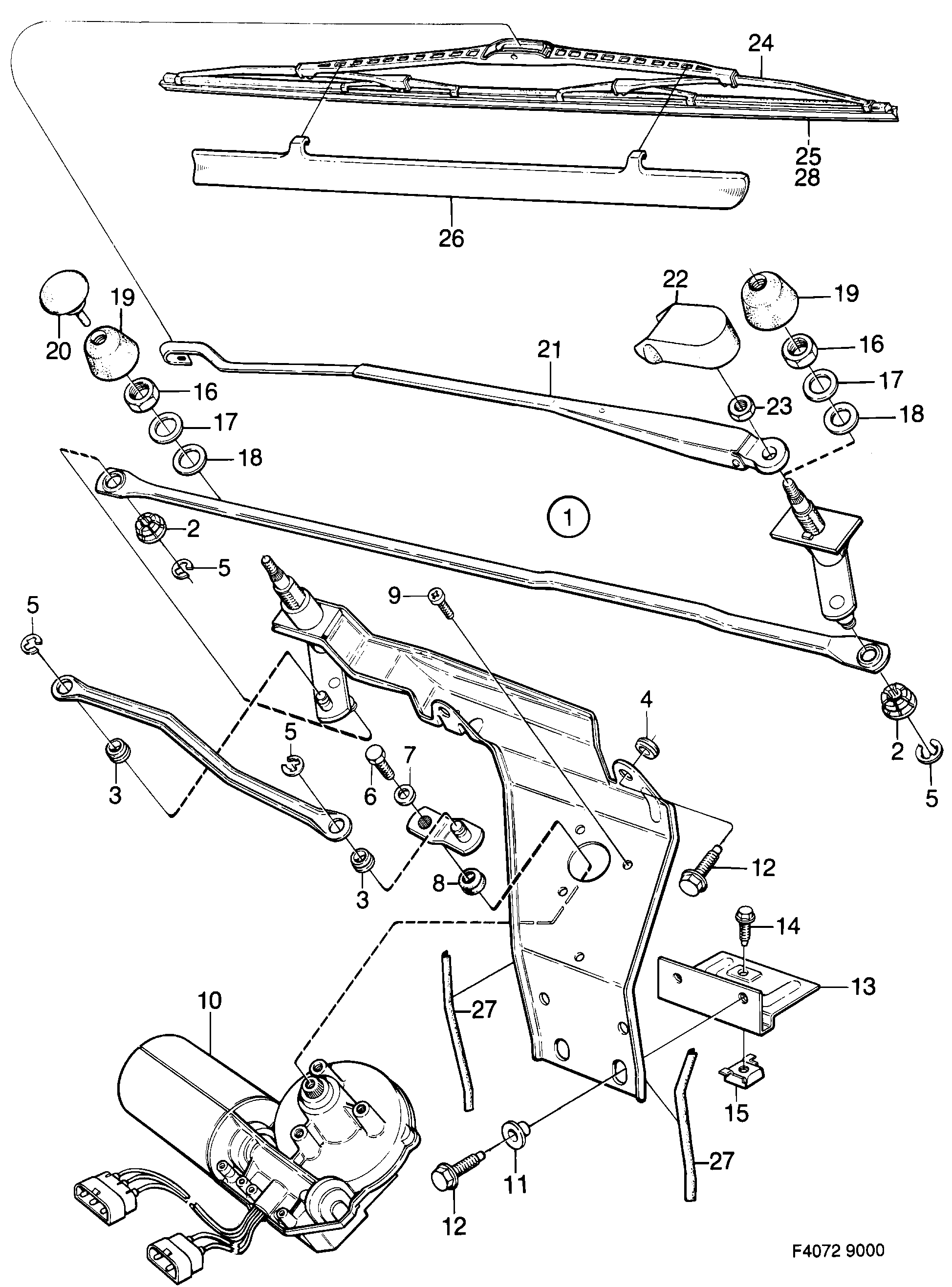 Saab 9000 Windshield wiper diagram