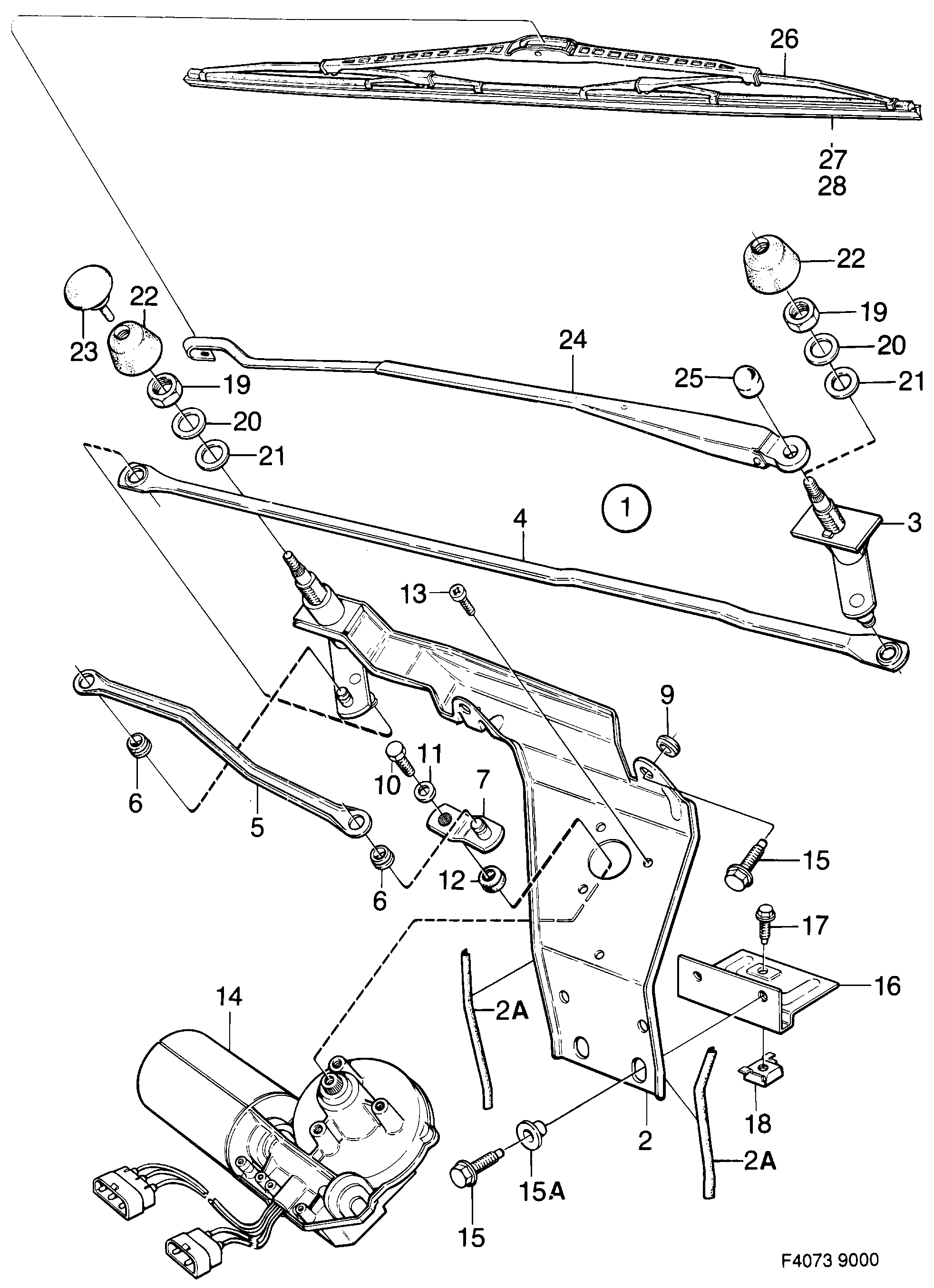Saab 9000 Windshield wiper diagram