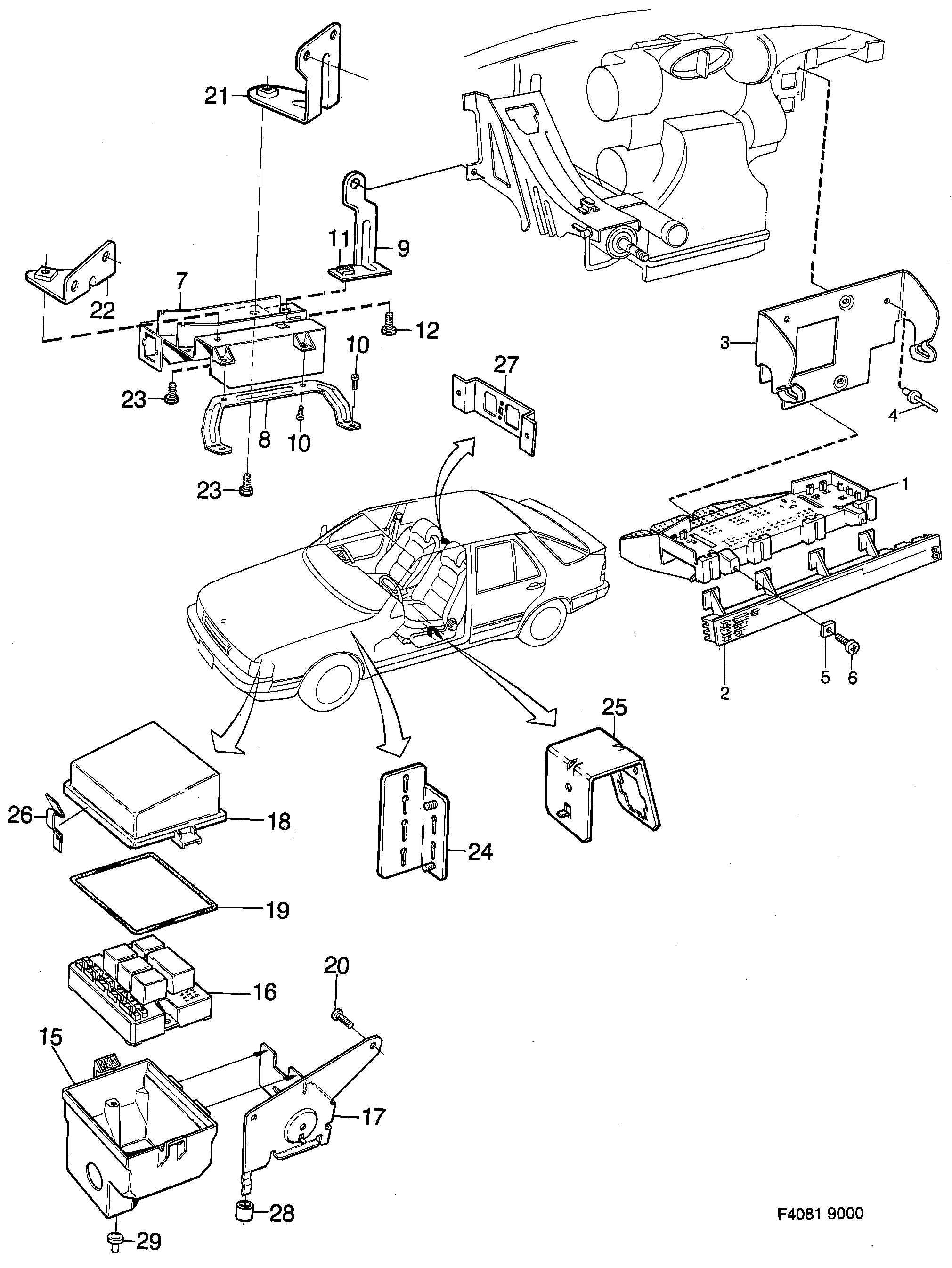 Saab 9000 Holders and brackets diagram