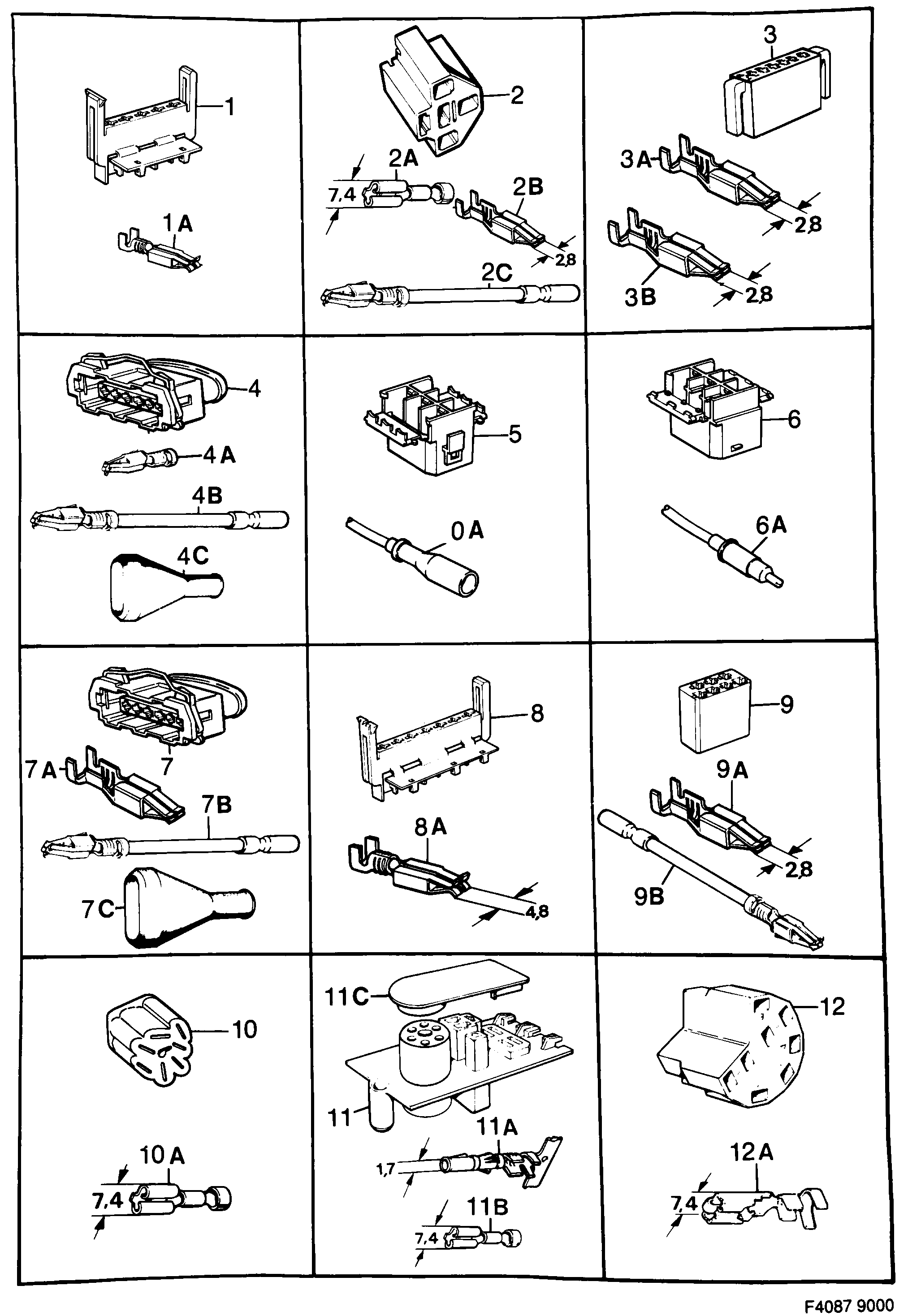 Saab 9000 Connector housing etc diagram
