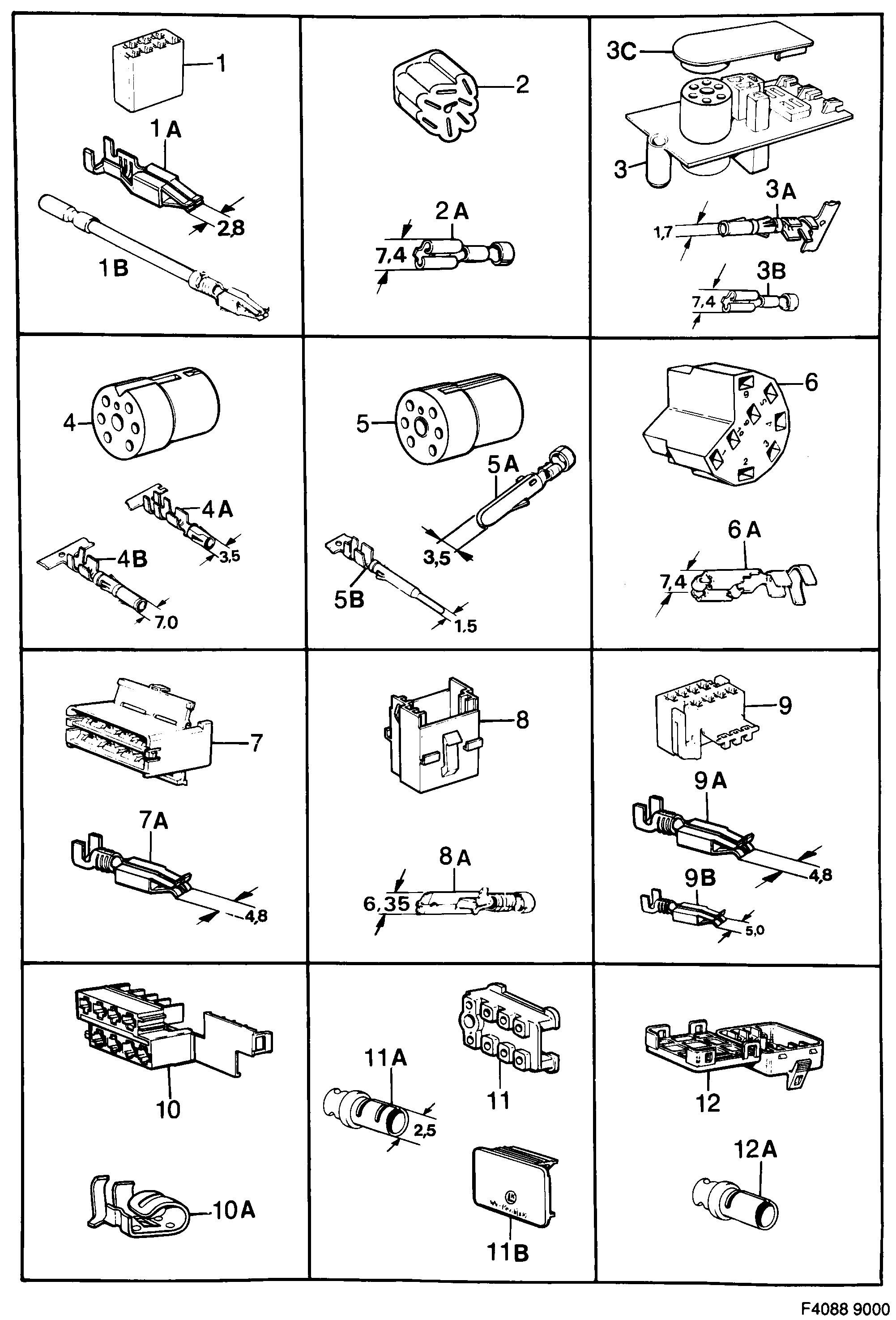 Saab 9000 Connector housing etc diagram