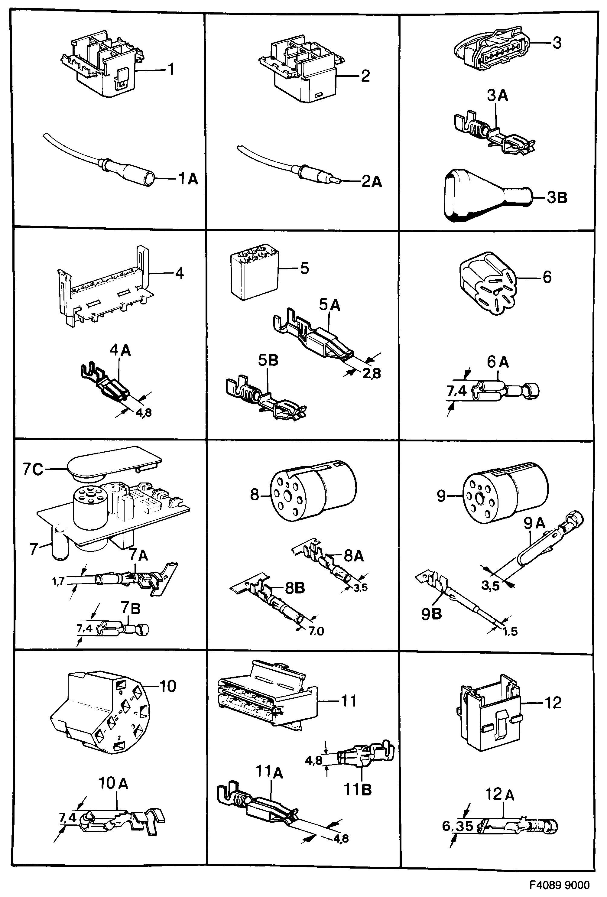 Saab 9000 Connector housing etc diagram