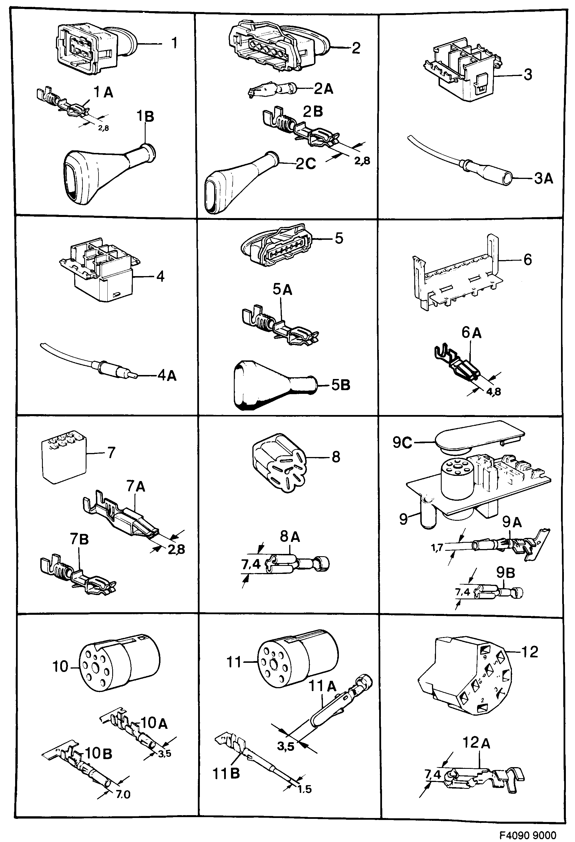 Saab 9000 Connector housing etc diagram