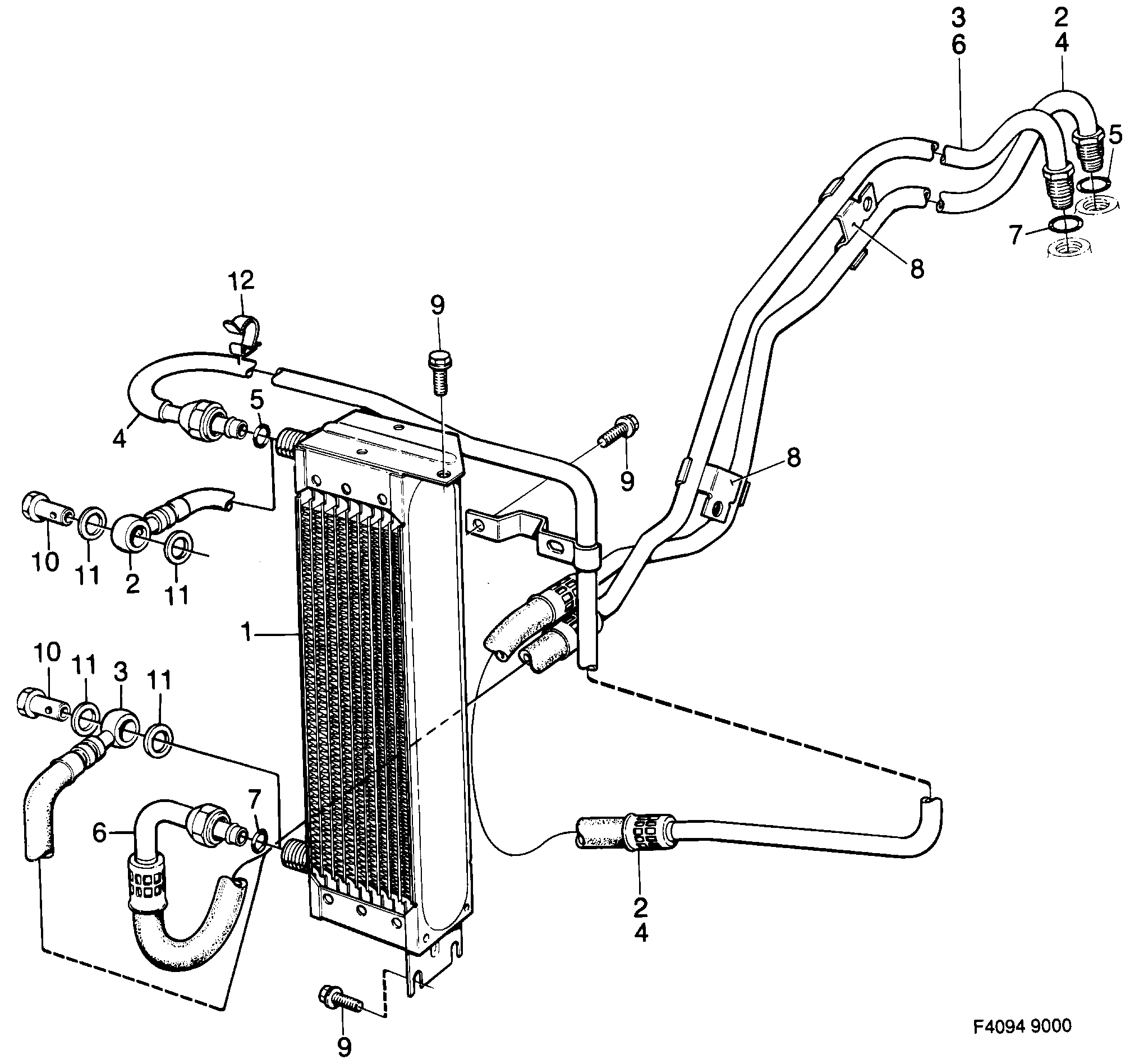 Saab 9000 Air oil cooler Engine diagram