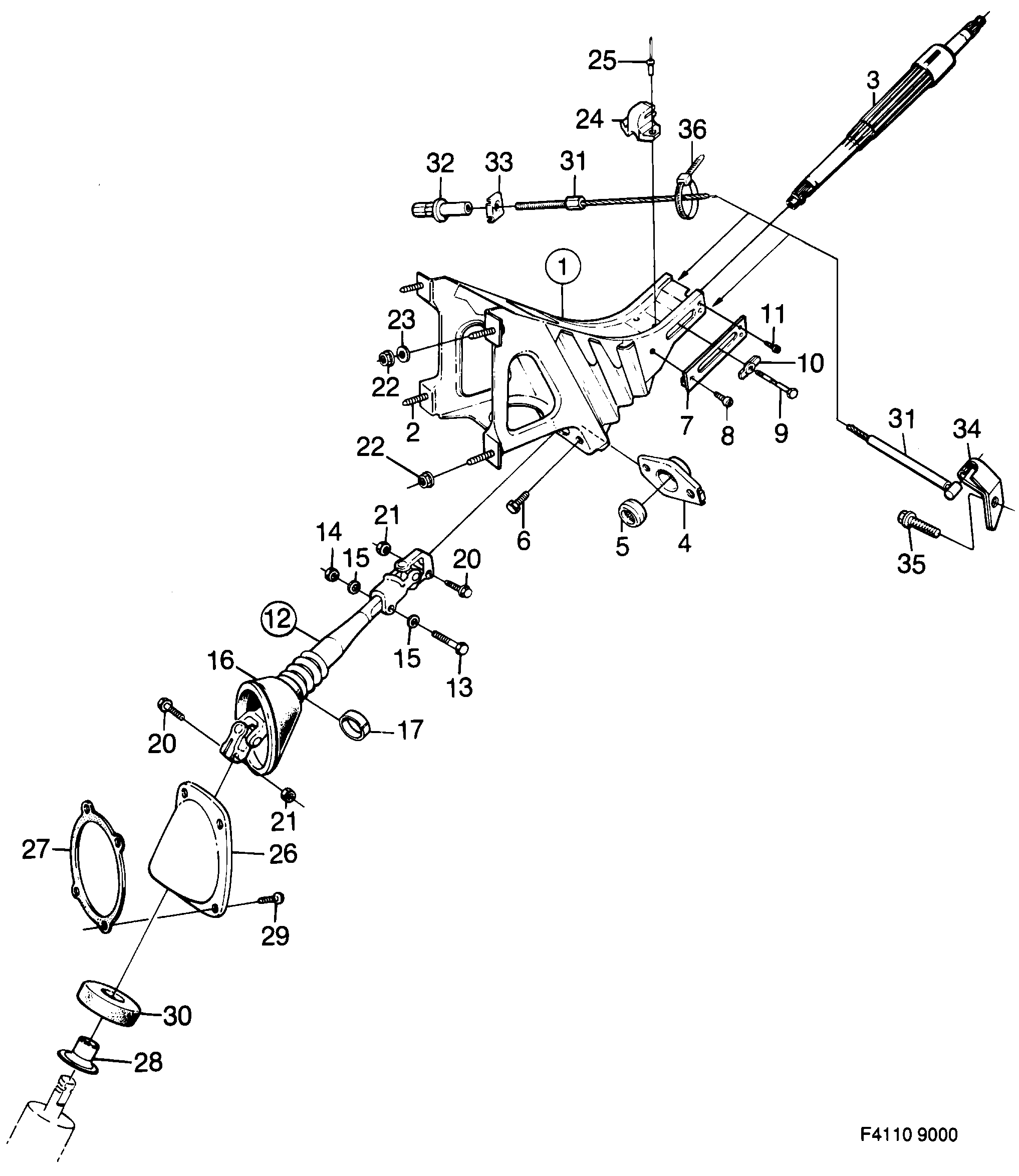 Saab 9000 Intermediate shaft Bracket diagram