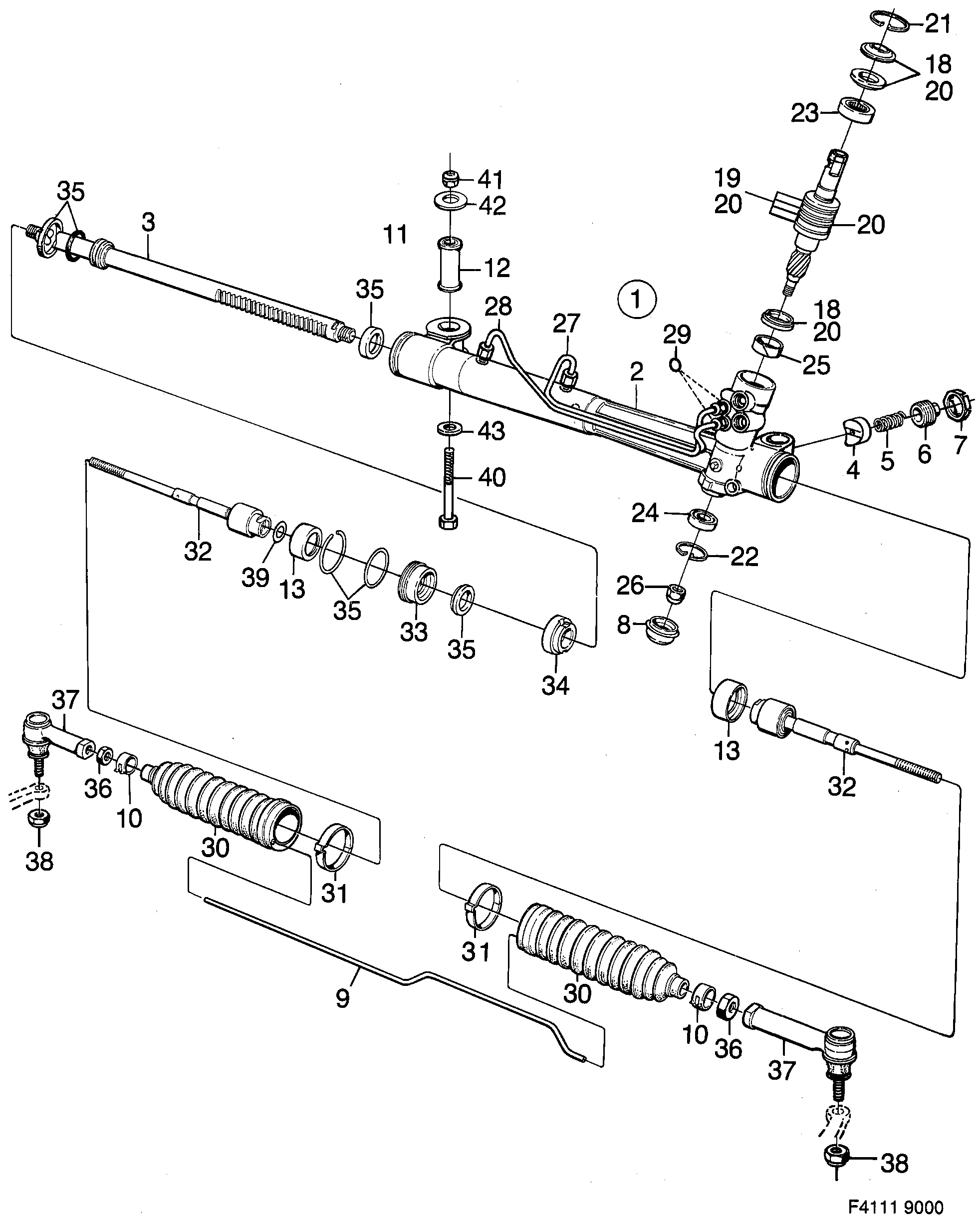 Saab 9000 Power steering gear diagram