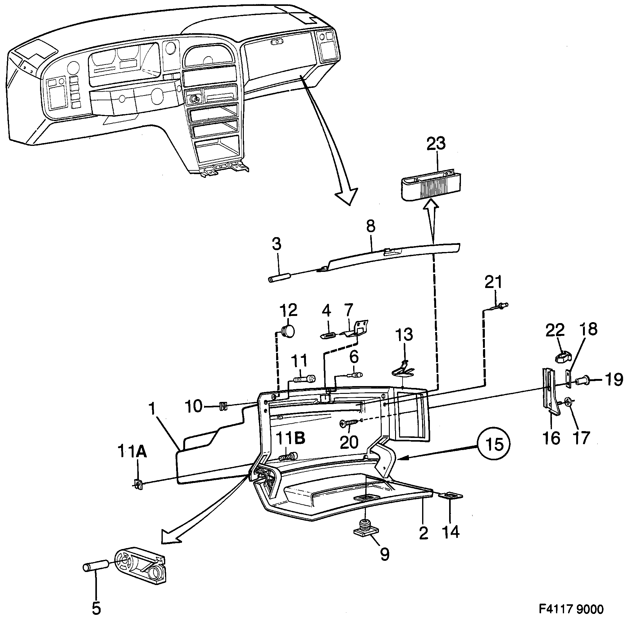 Saab 9000 Glove compartment diagram
