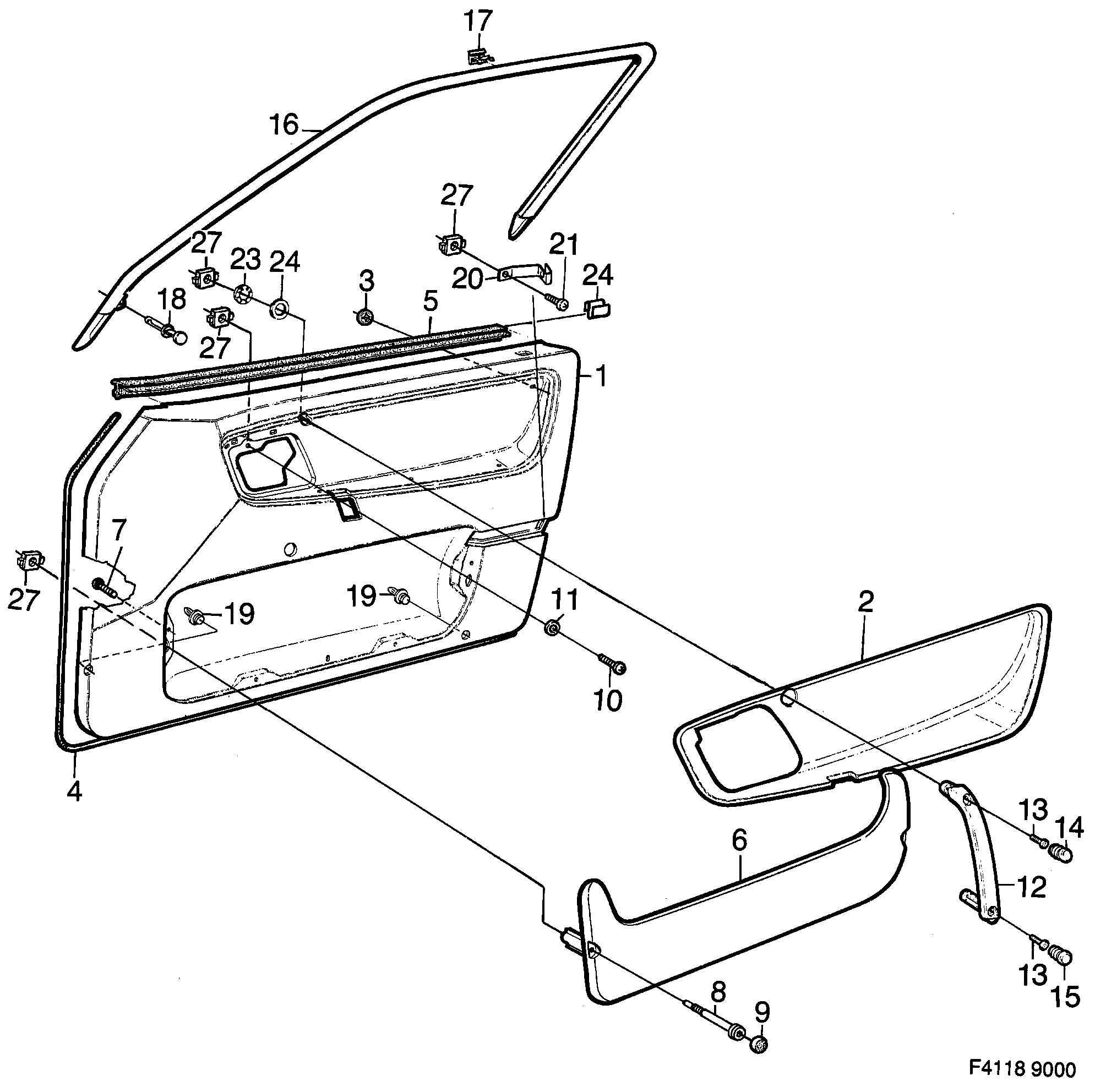 Saab 9000 Door panel Front door diagram