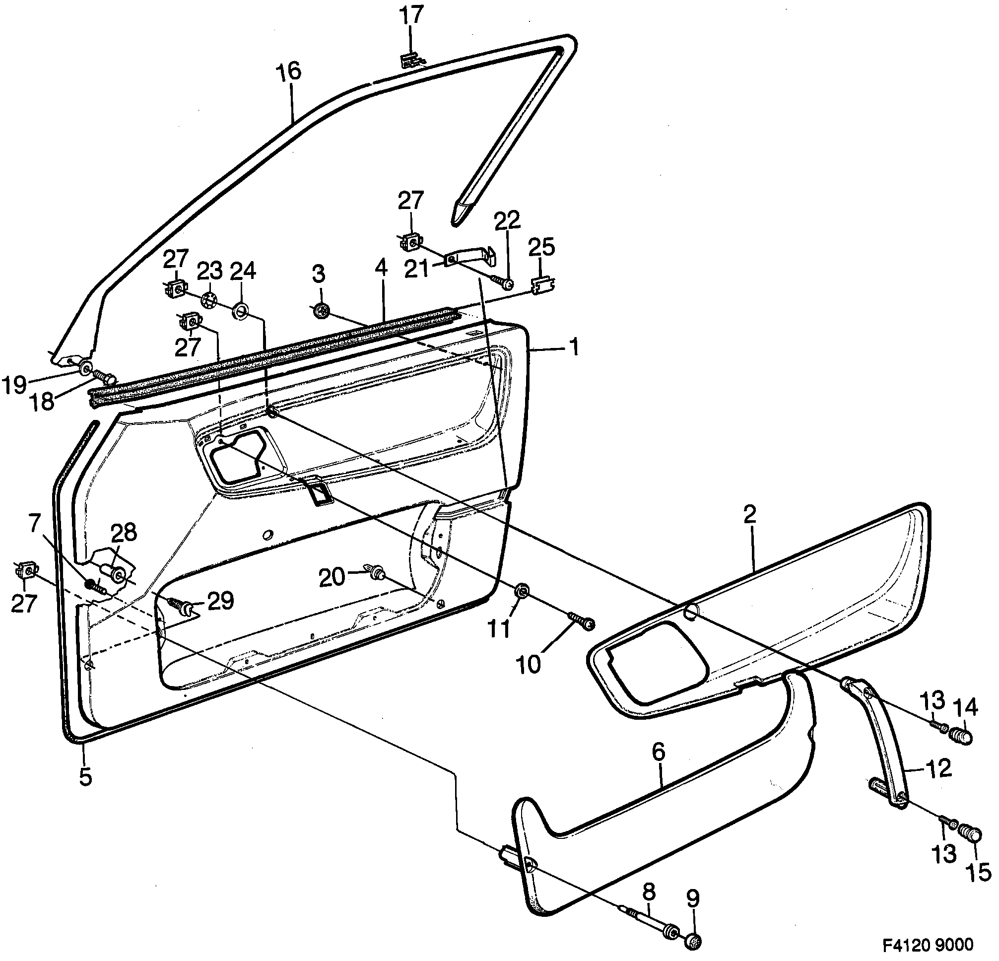 Saab 9000 Door panel Front door diagram