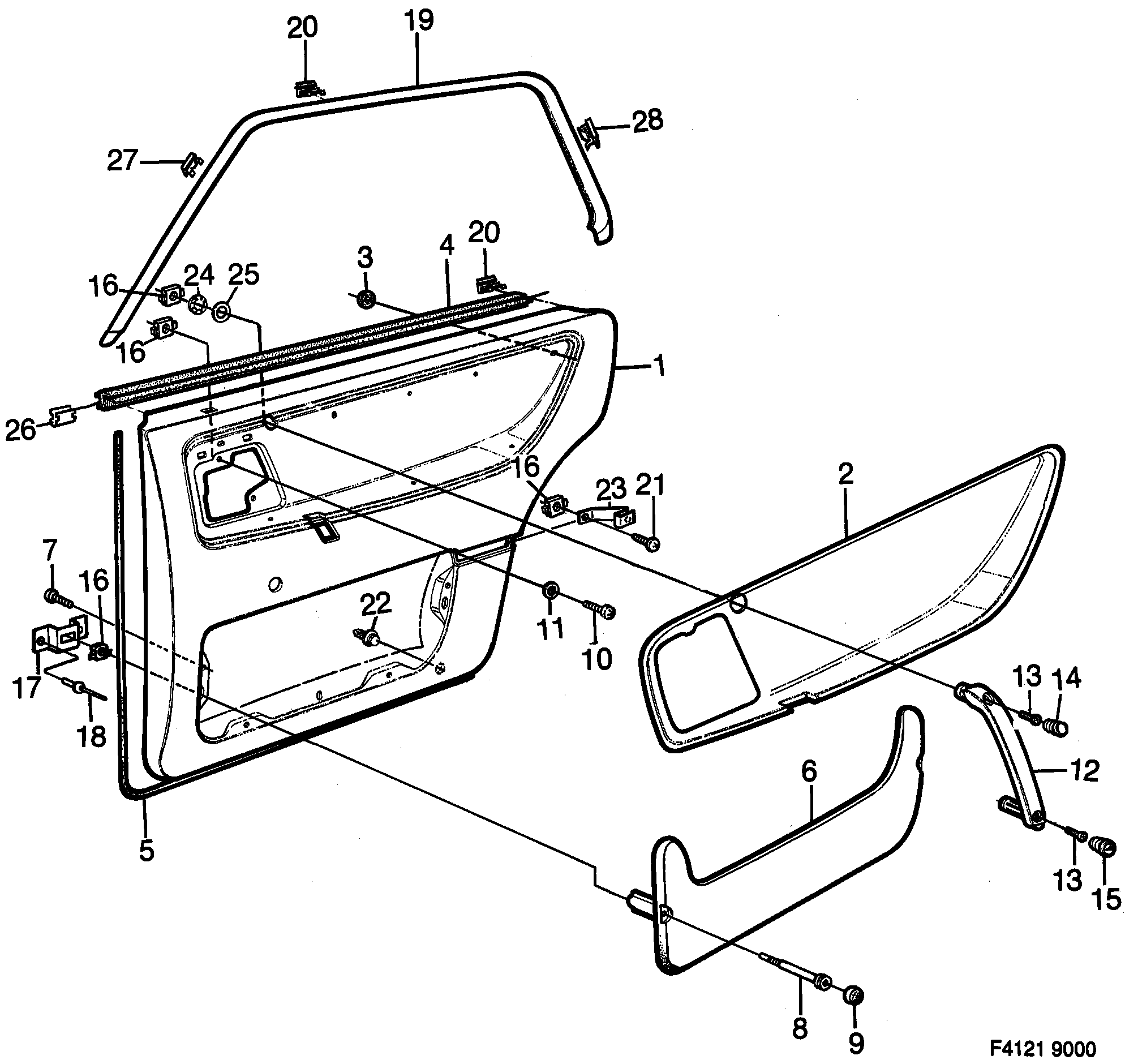 Saab 9000 Door panel Rear door diagram