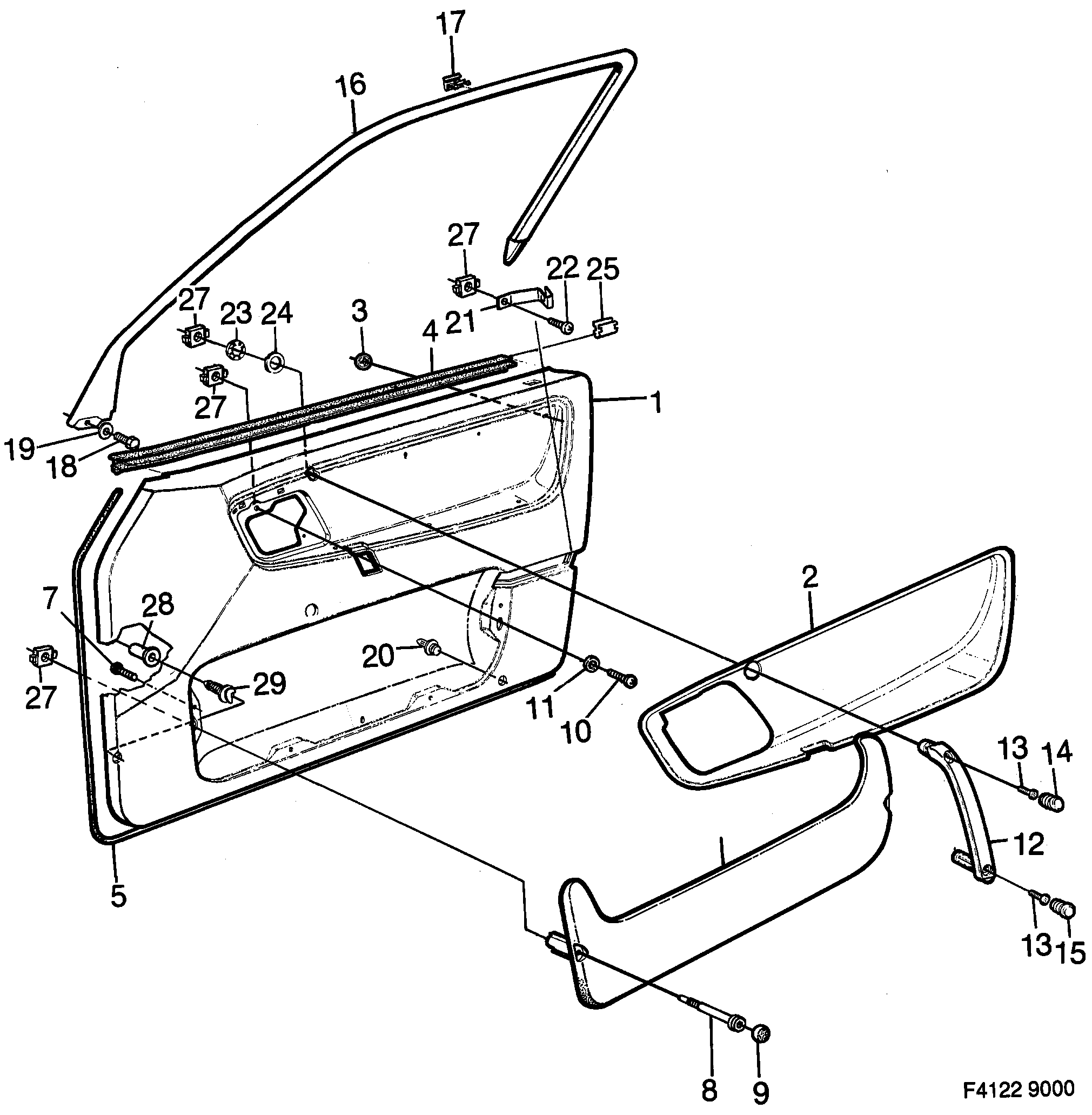 Saab 9000 Door panel Front door diagram