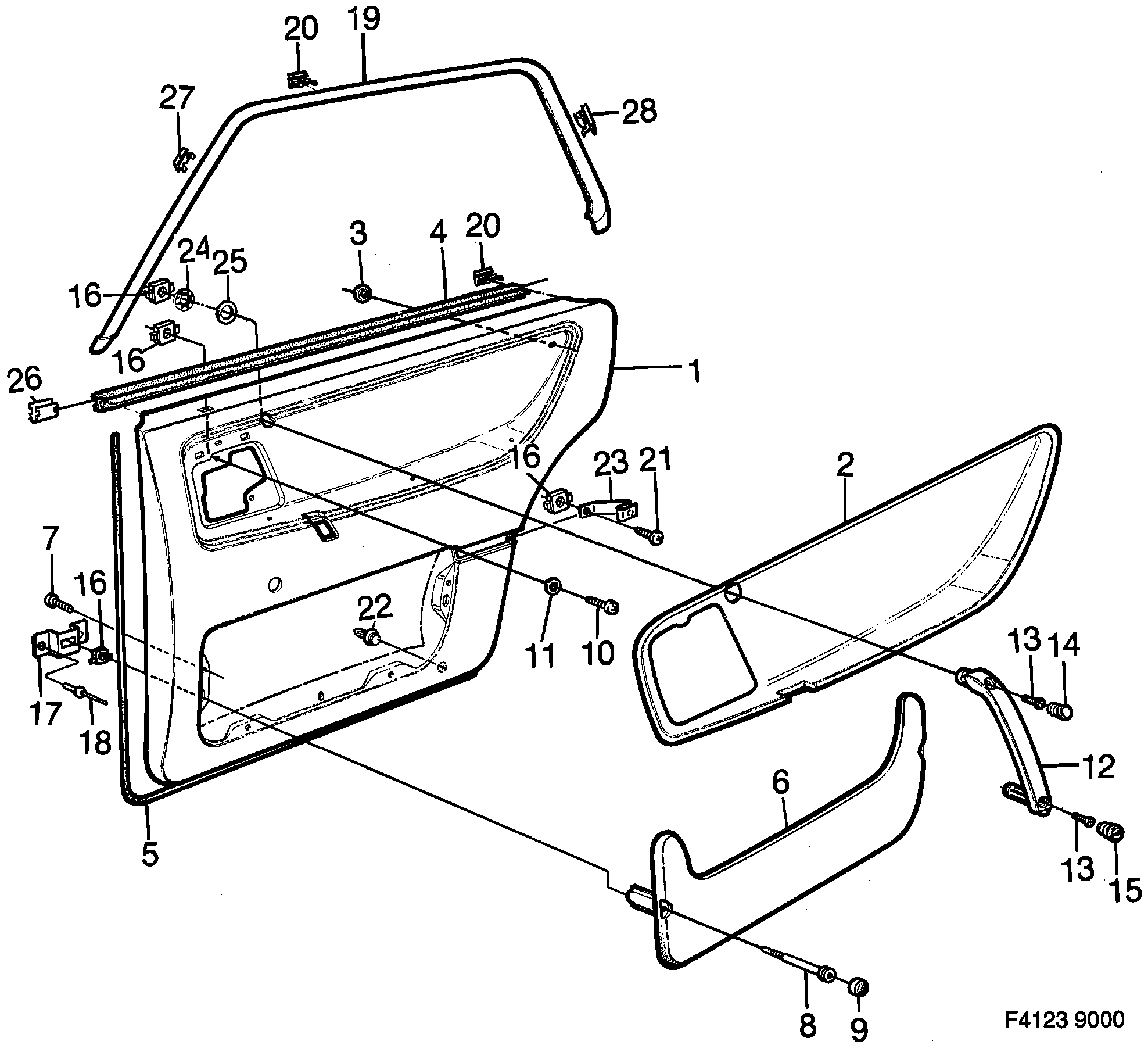 Saab 9000 Door panel Rear door diagram