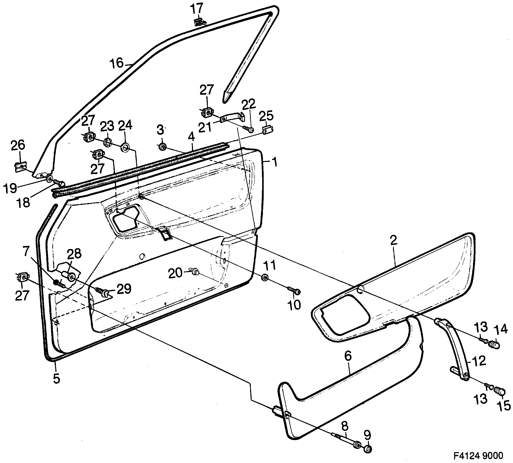 Saab 9000 Door panel Front door diagram
