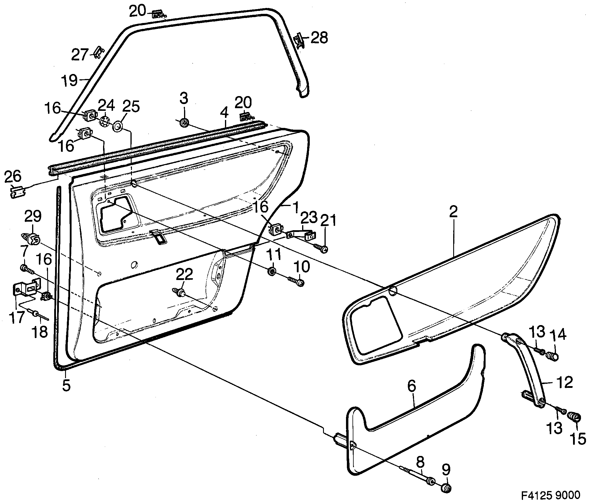 Saab 9000 Door panel Rear door diagram