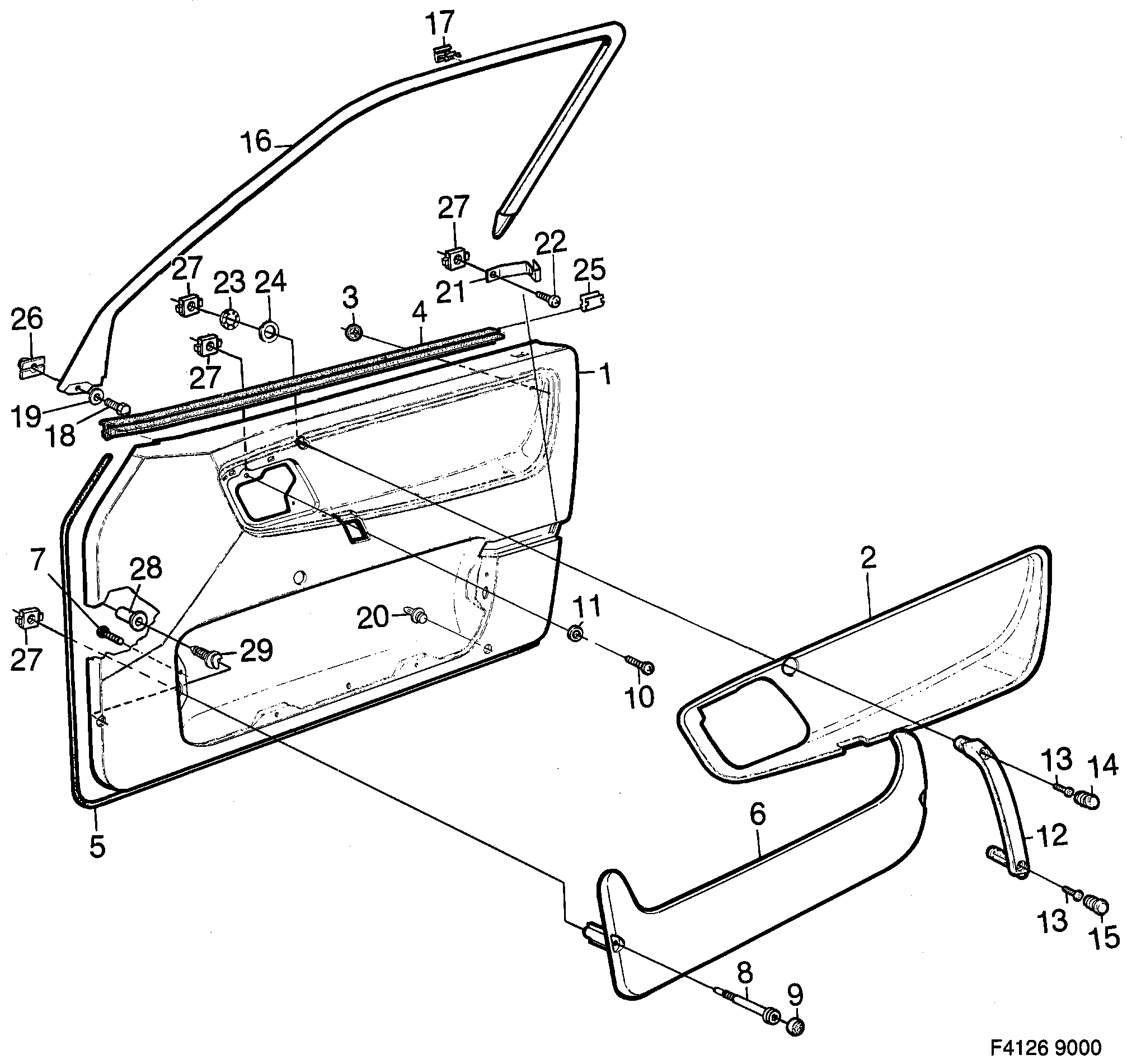 Saab 9000 Door panel Front door diagram