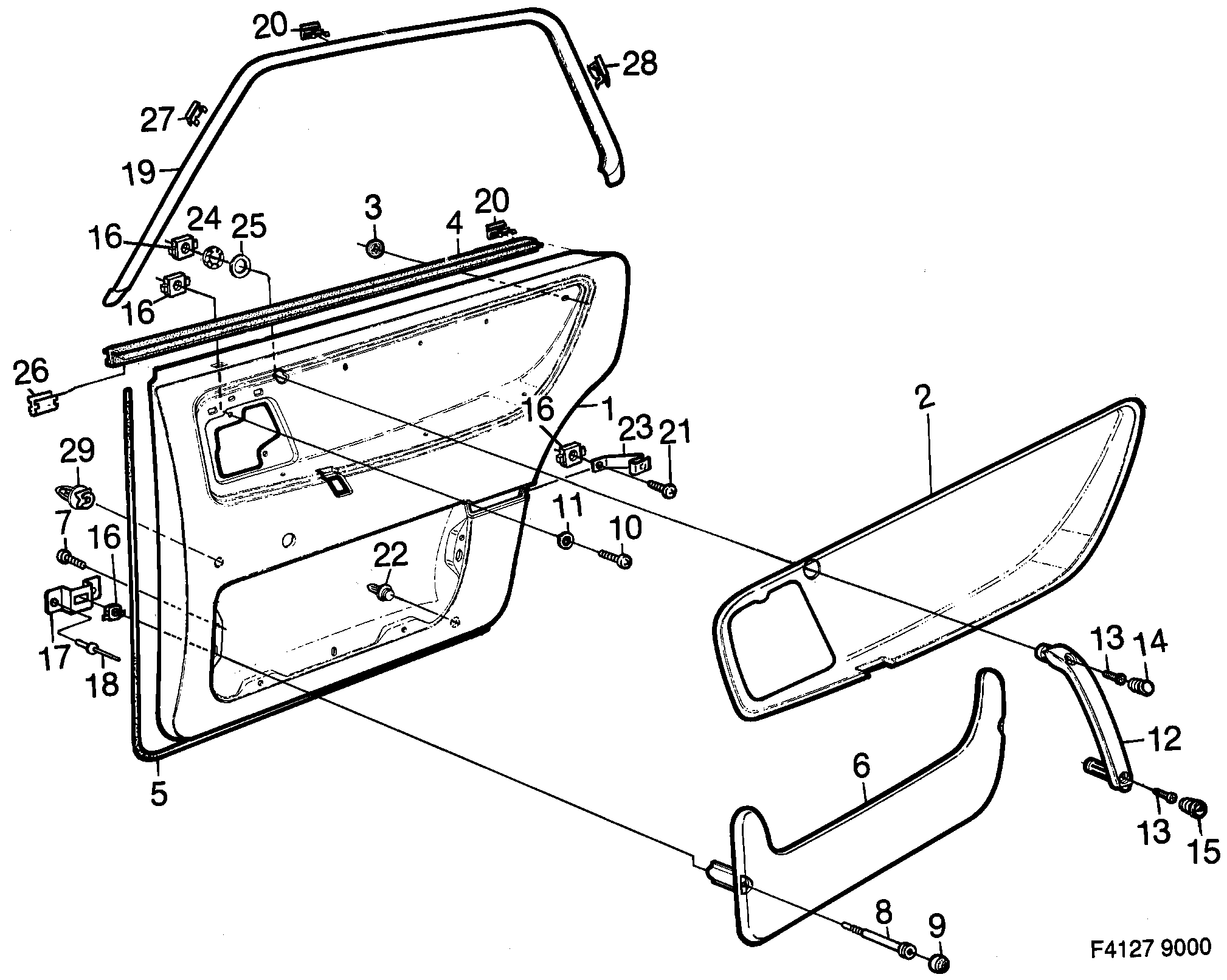 Saab 9000 Door panel Rear door diagram