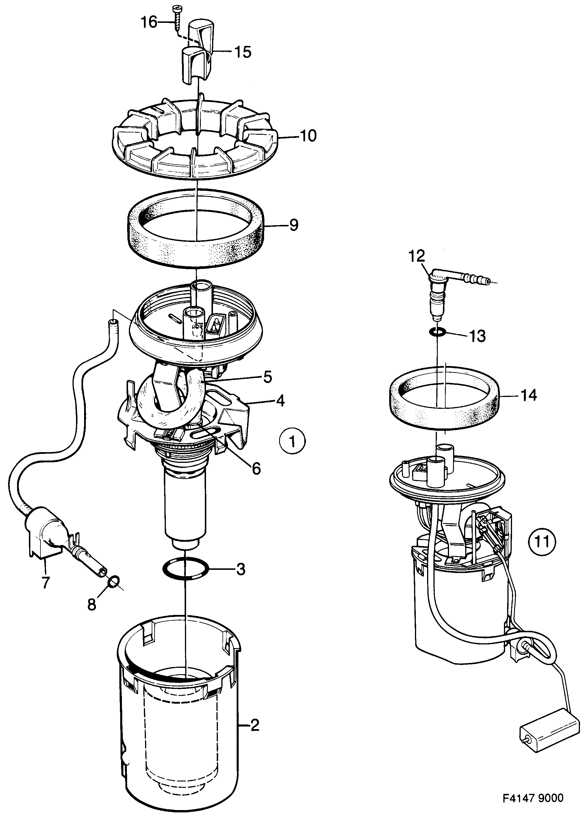 Saab 9000 Fuel pump diagram