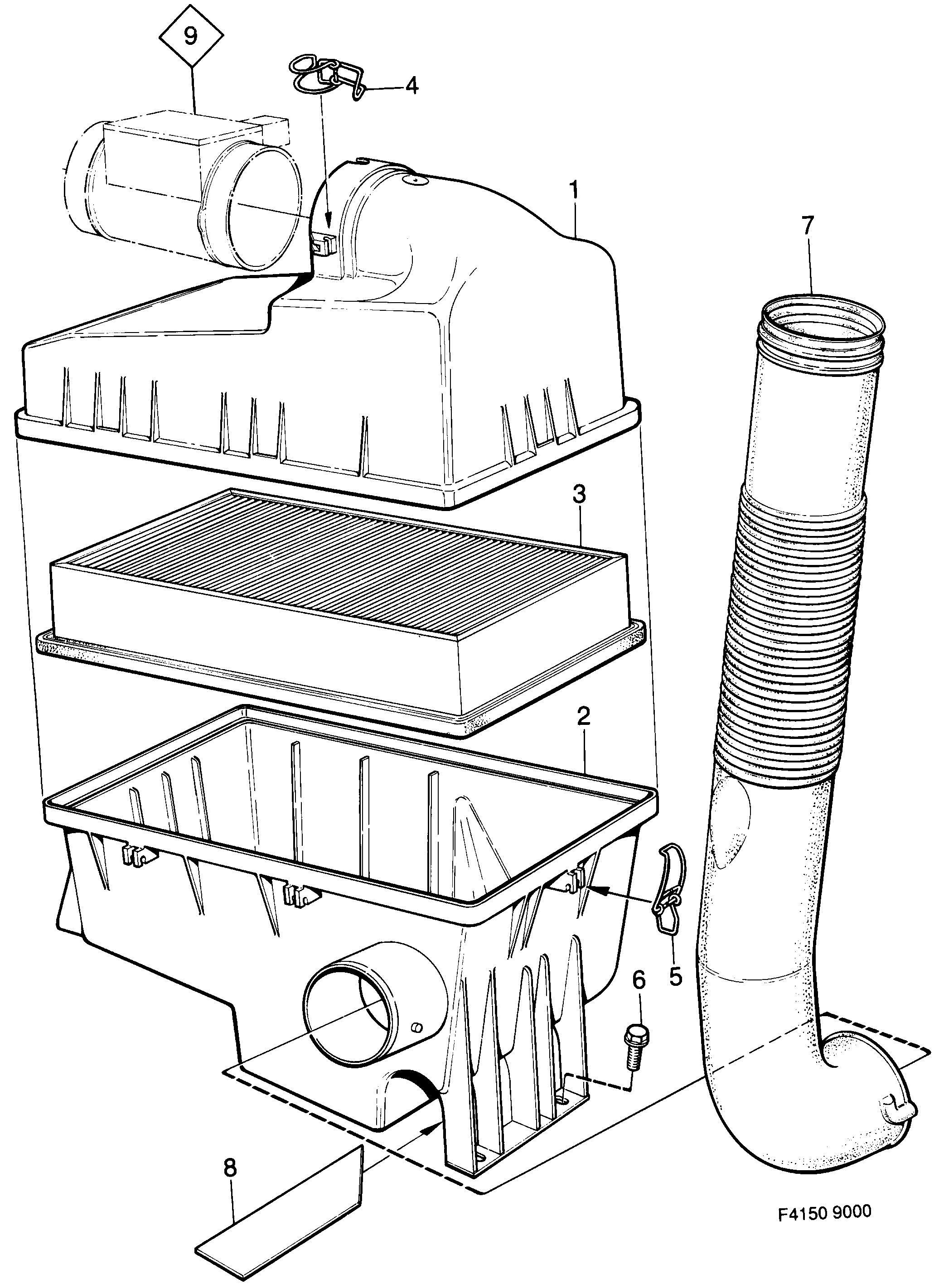 Saab 9000 Air cleaner engine diagram