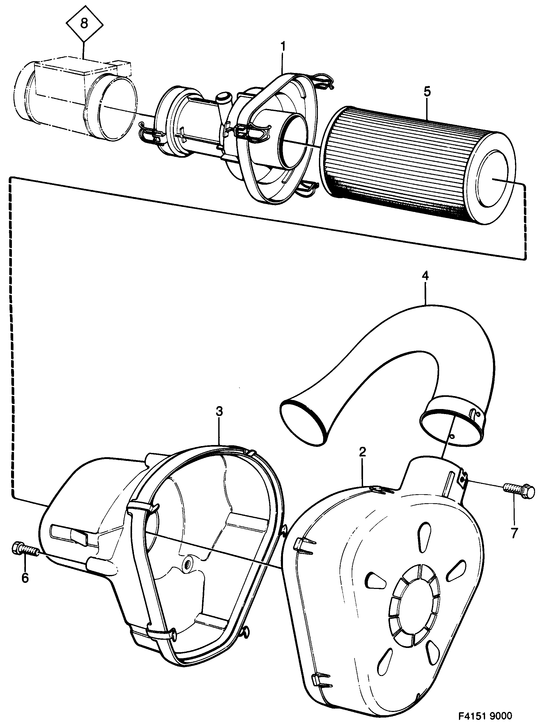 Saab 9000 Air cleaner engine diagram