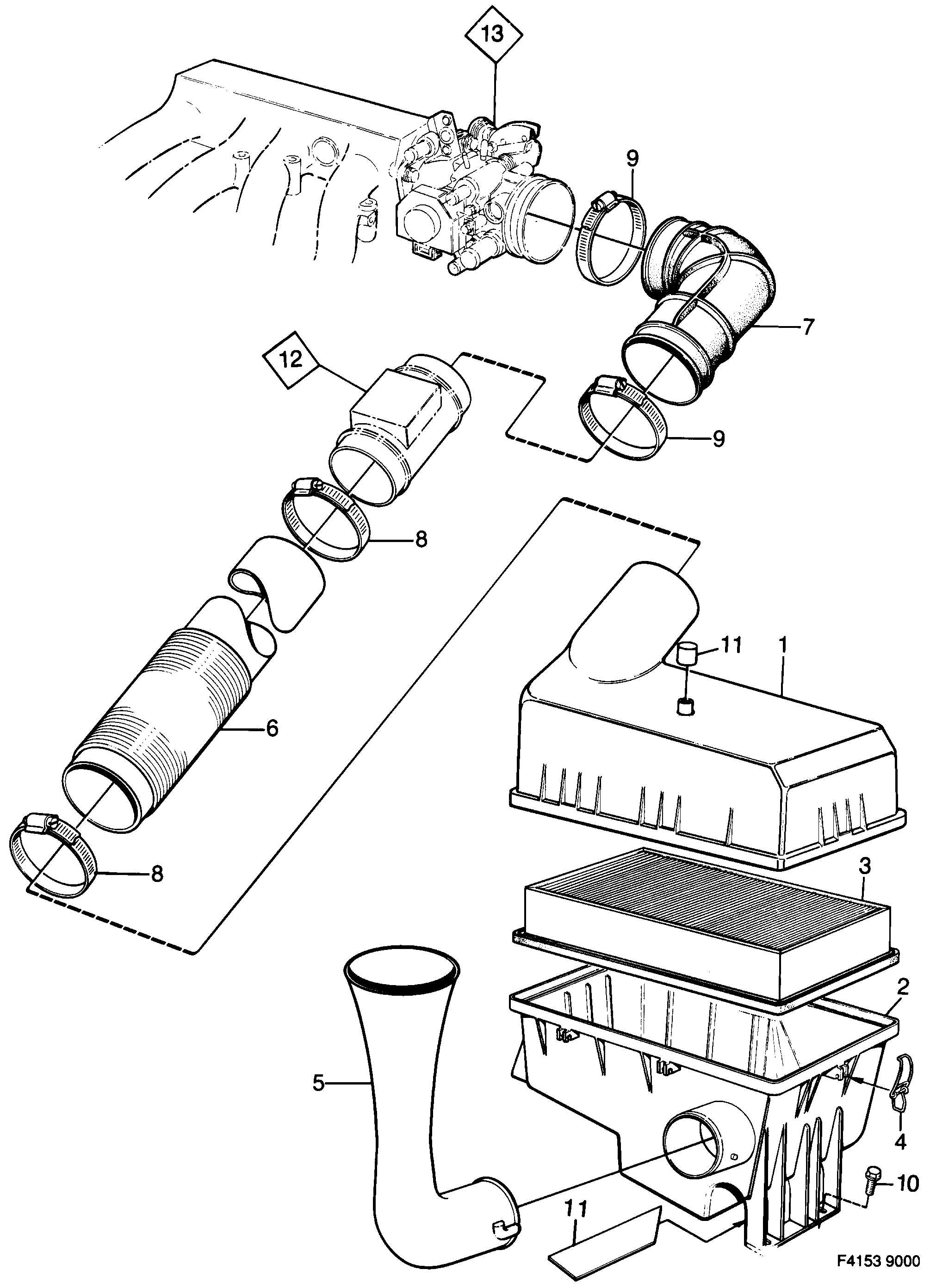 Saab 9000 Air cleaner engine diagram