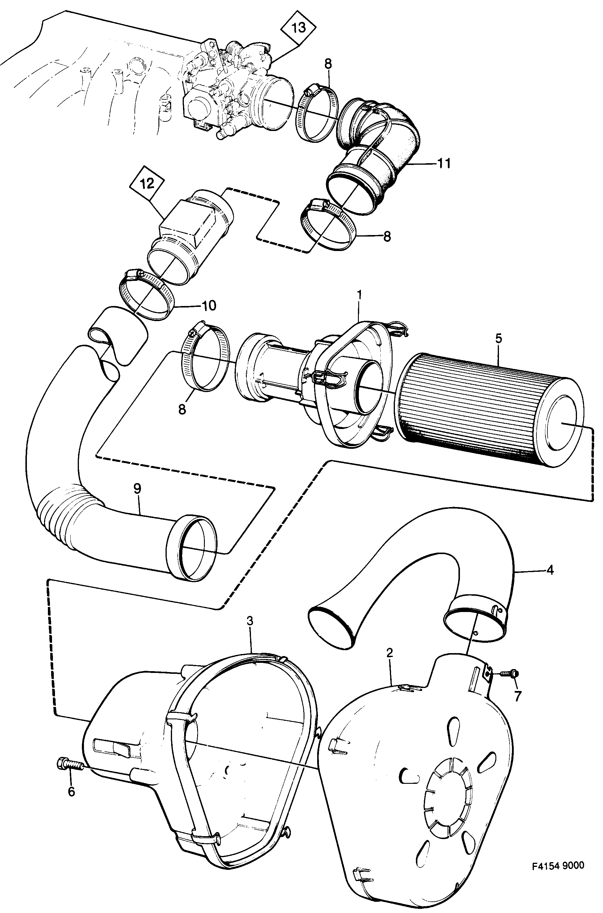 Saab 9000 Air cleaner engine diagram