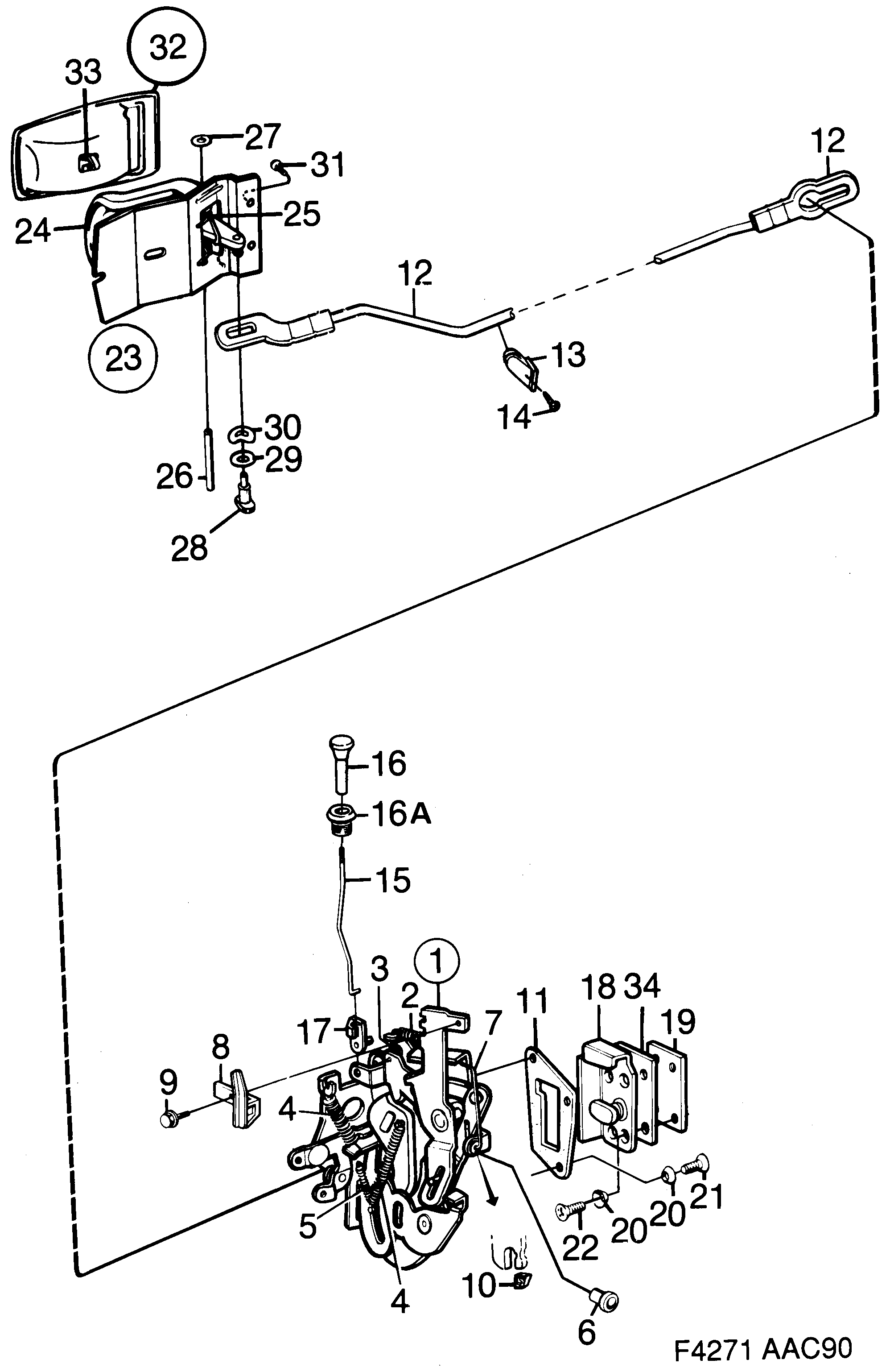 Saab 900 Door lock Front diagram