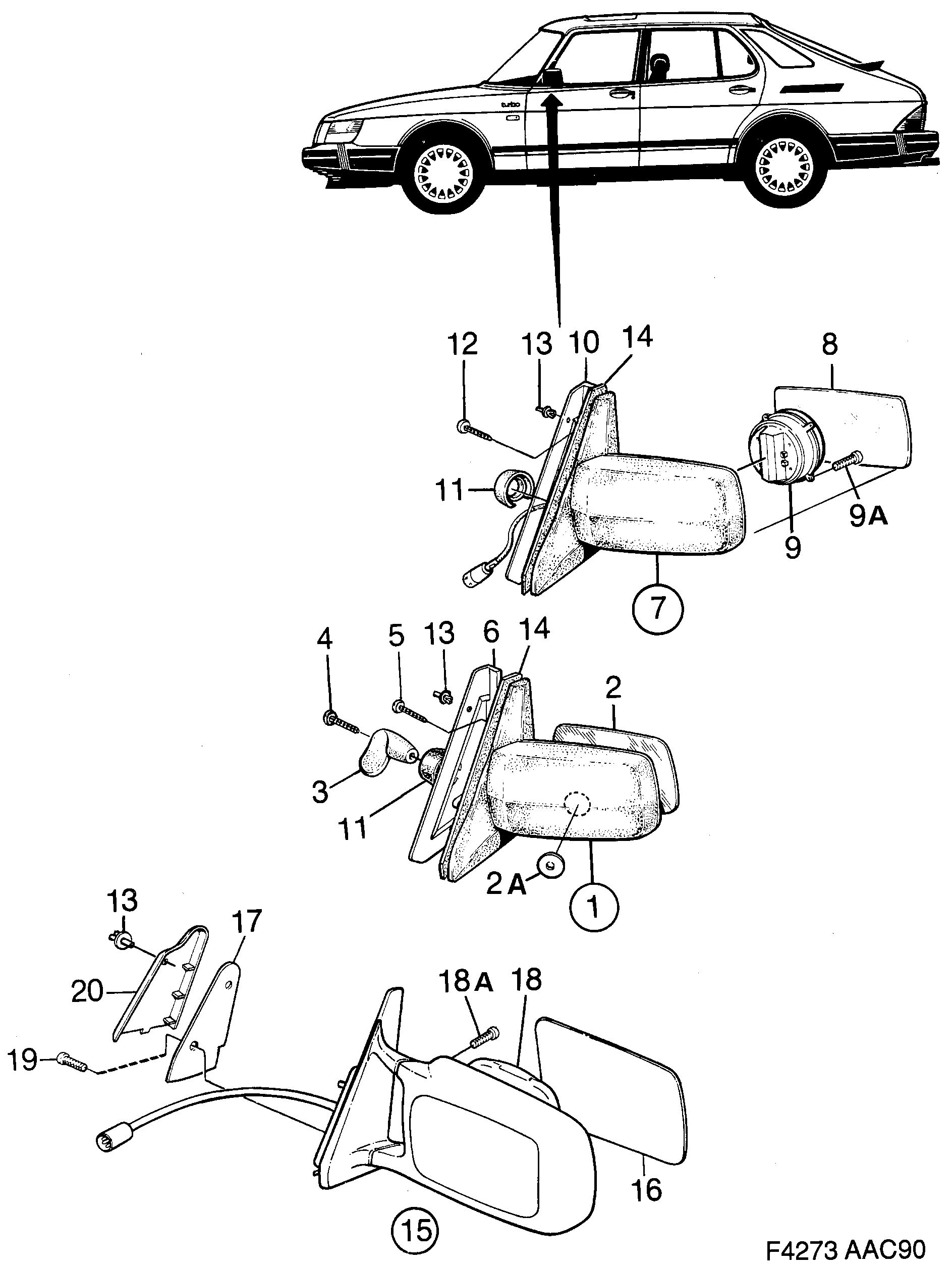 Saab 900 External mirror diagram