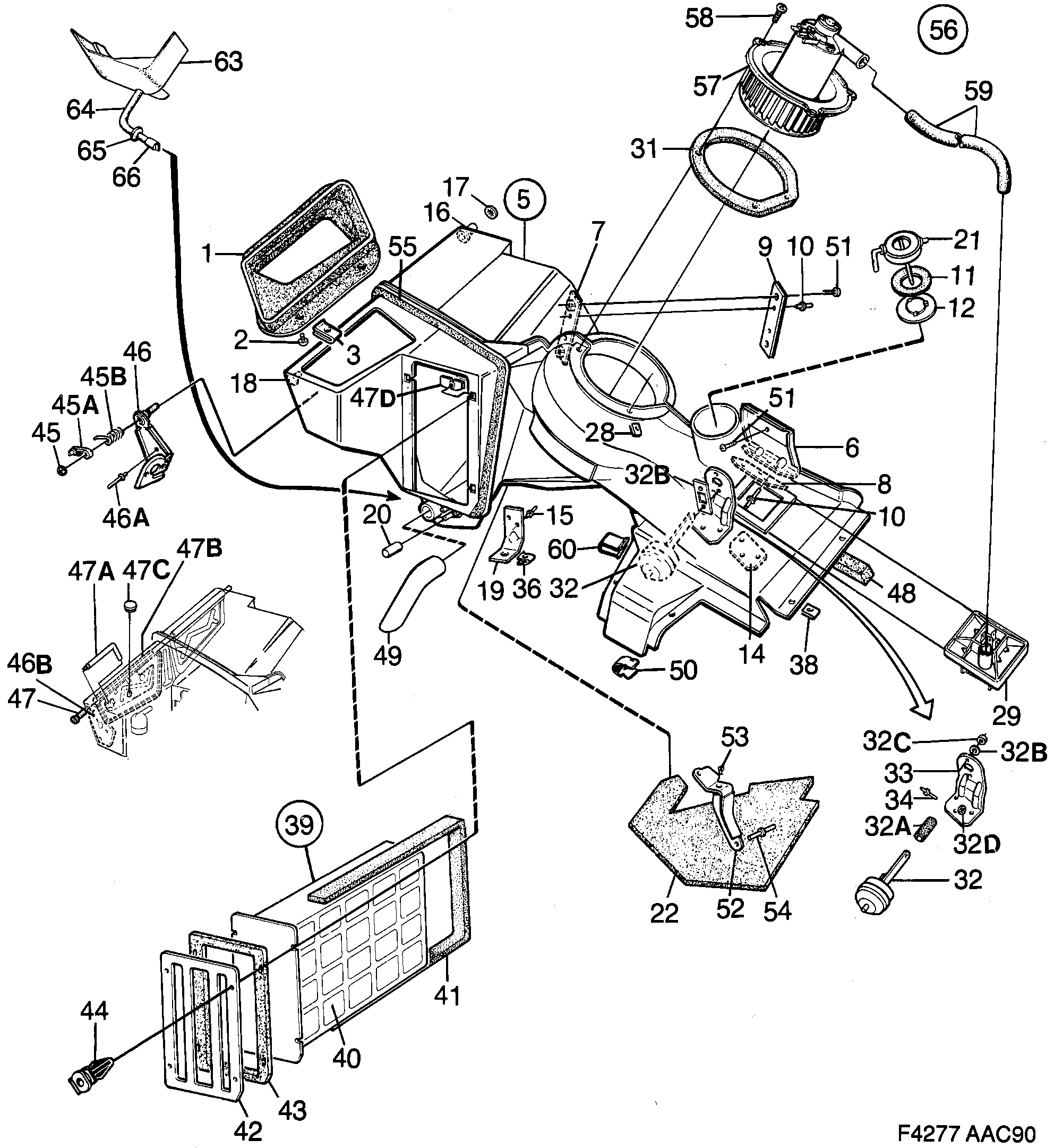 Saab 900 Fan unit Air filter diagram