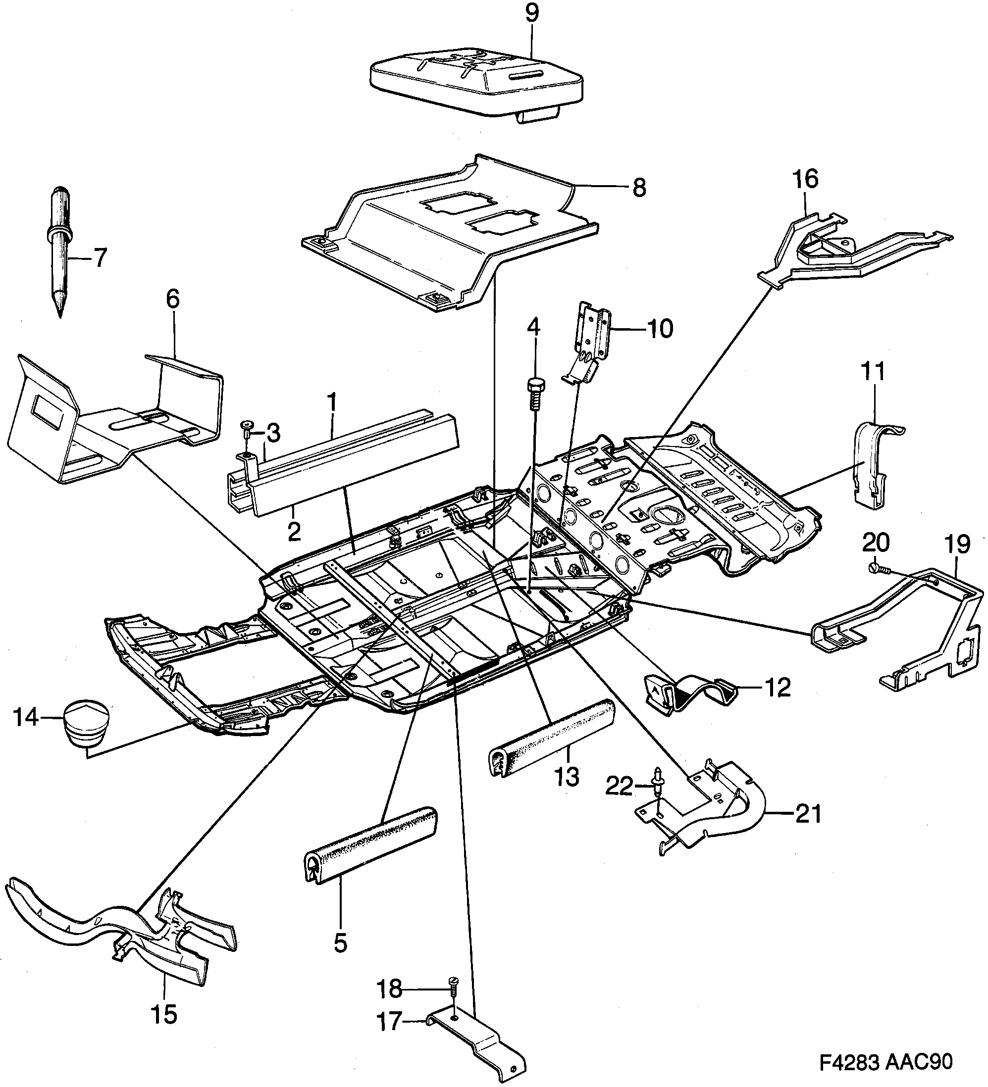 Saab 900 Mounting details Floor diagram