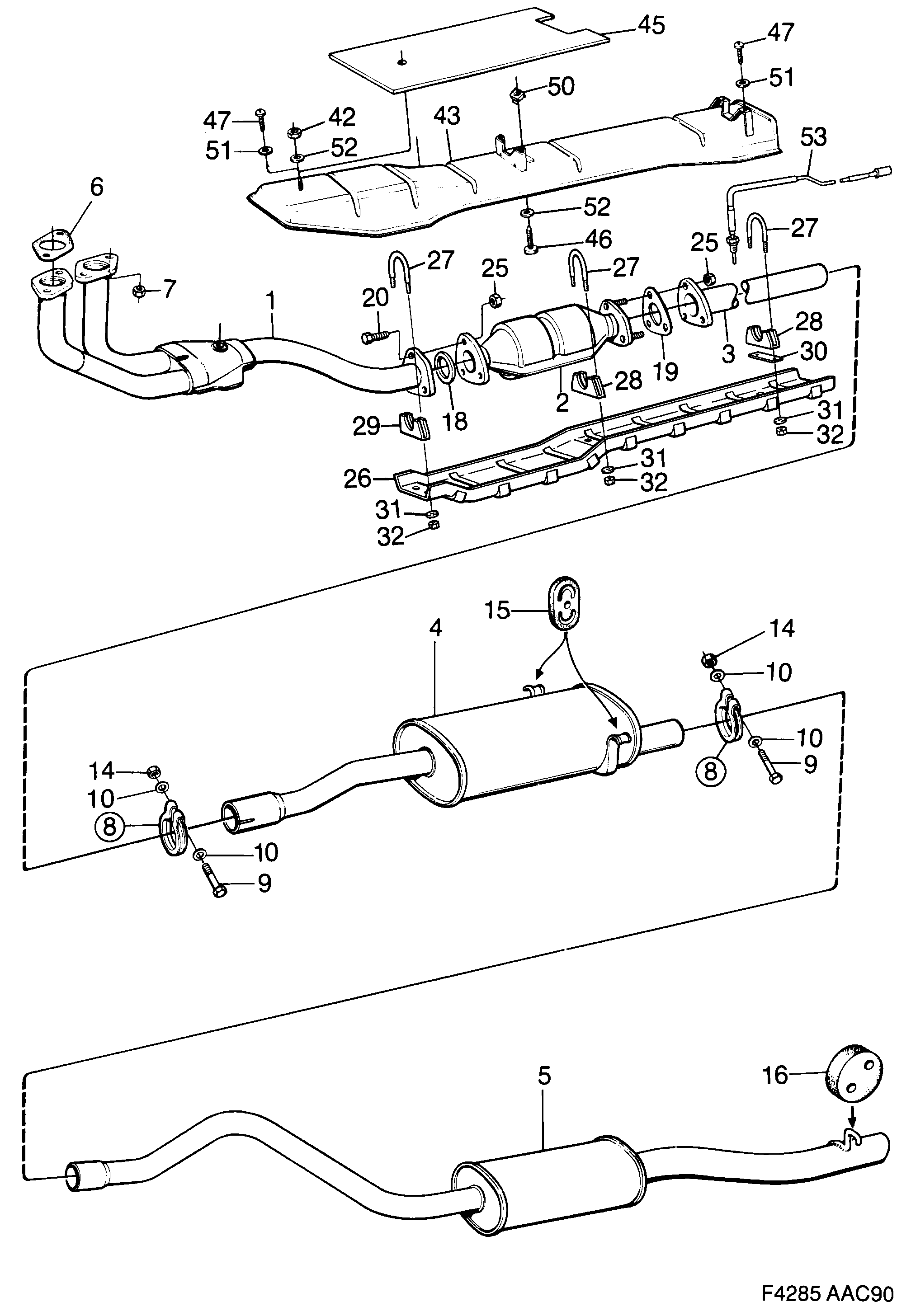 Saab 900 Exhaust system With catalytic converter diagram