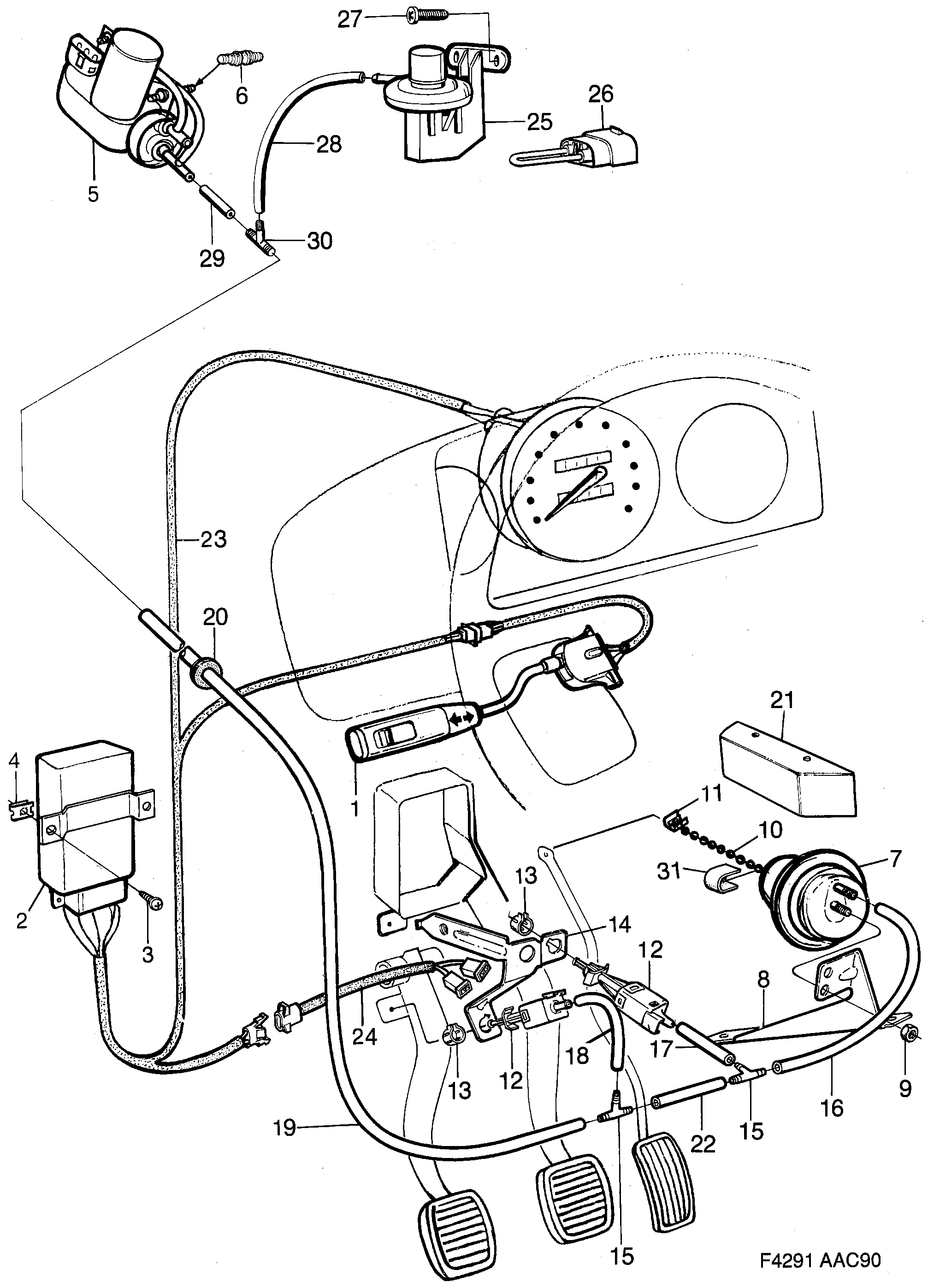 Saab 900 Speed control system diagram