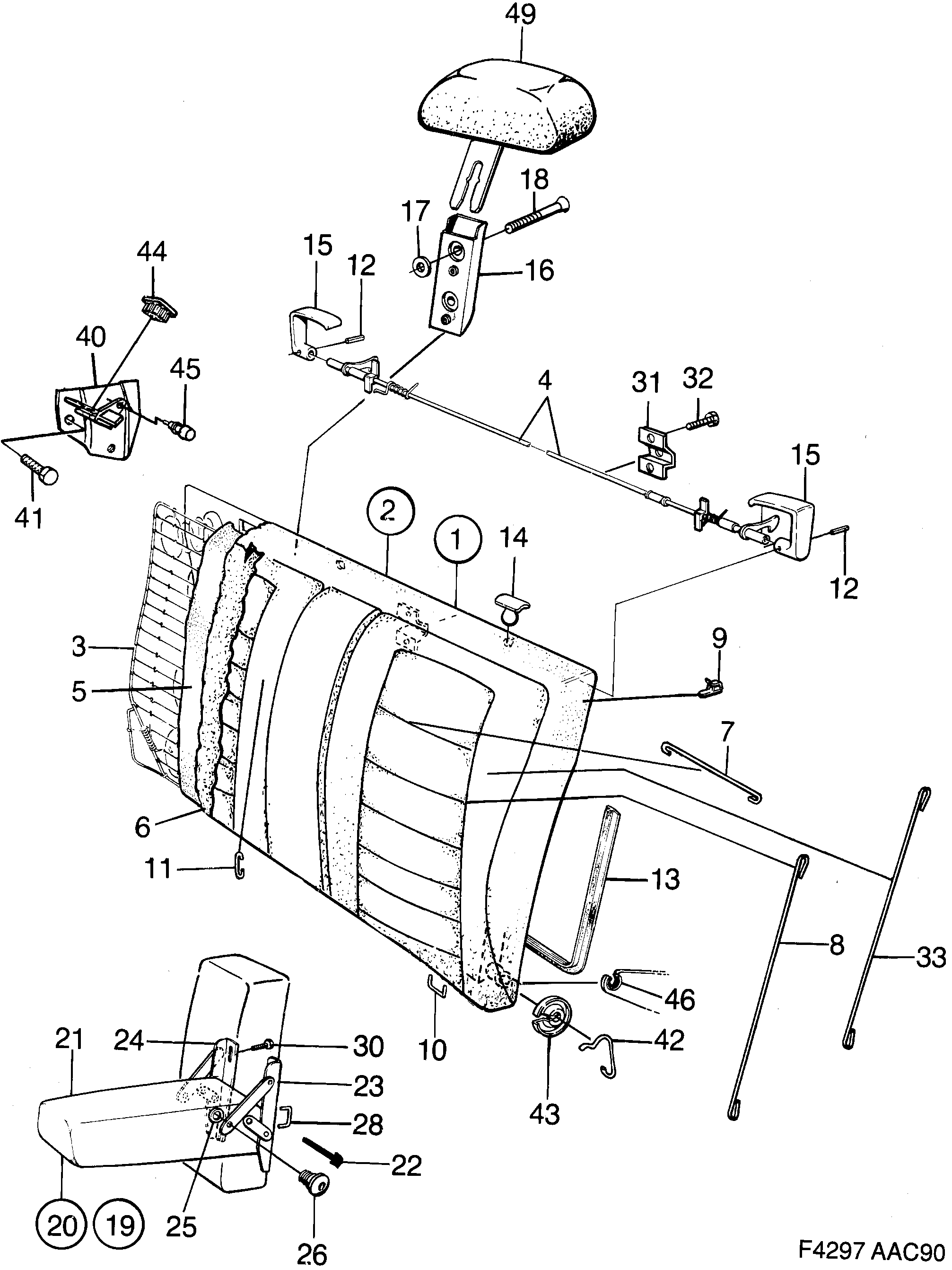 Saab 900 Rear seat Back cushion diagram