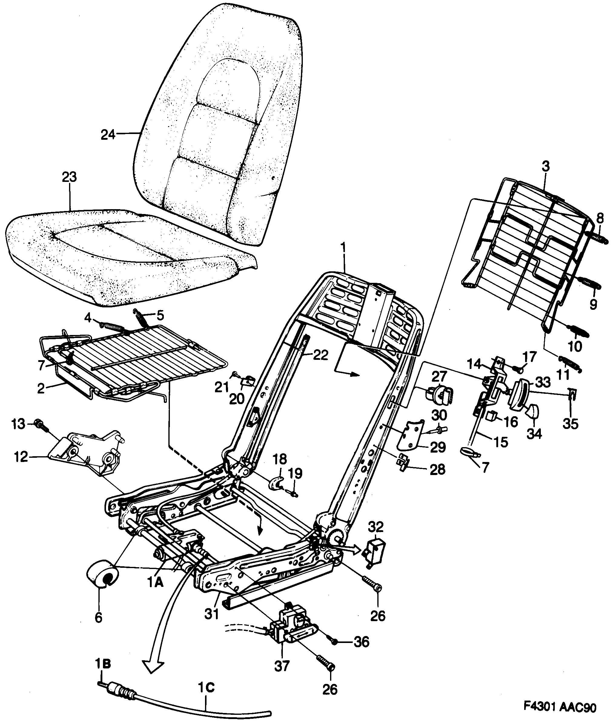 Saab 900 Front seats Part 2 Electrically adjustable diagram