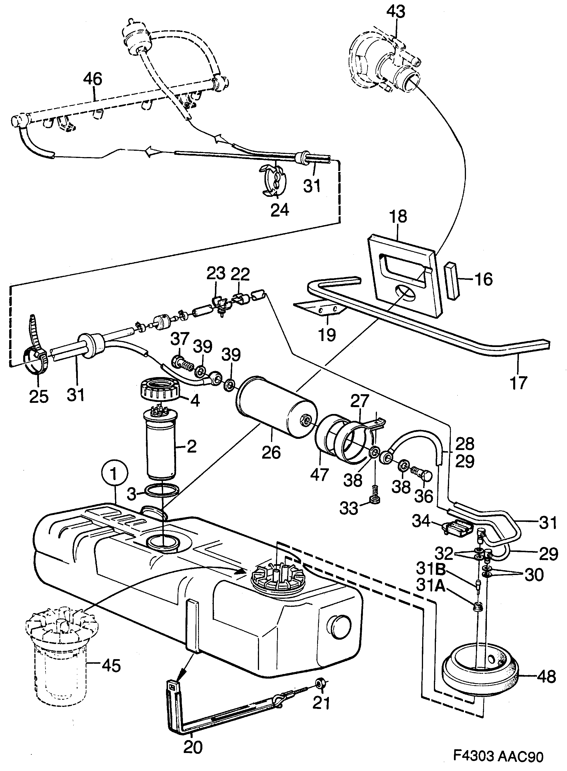 Saab 900 Fuel tank diagram