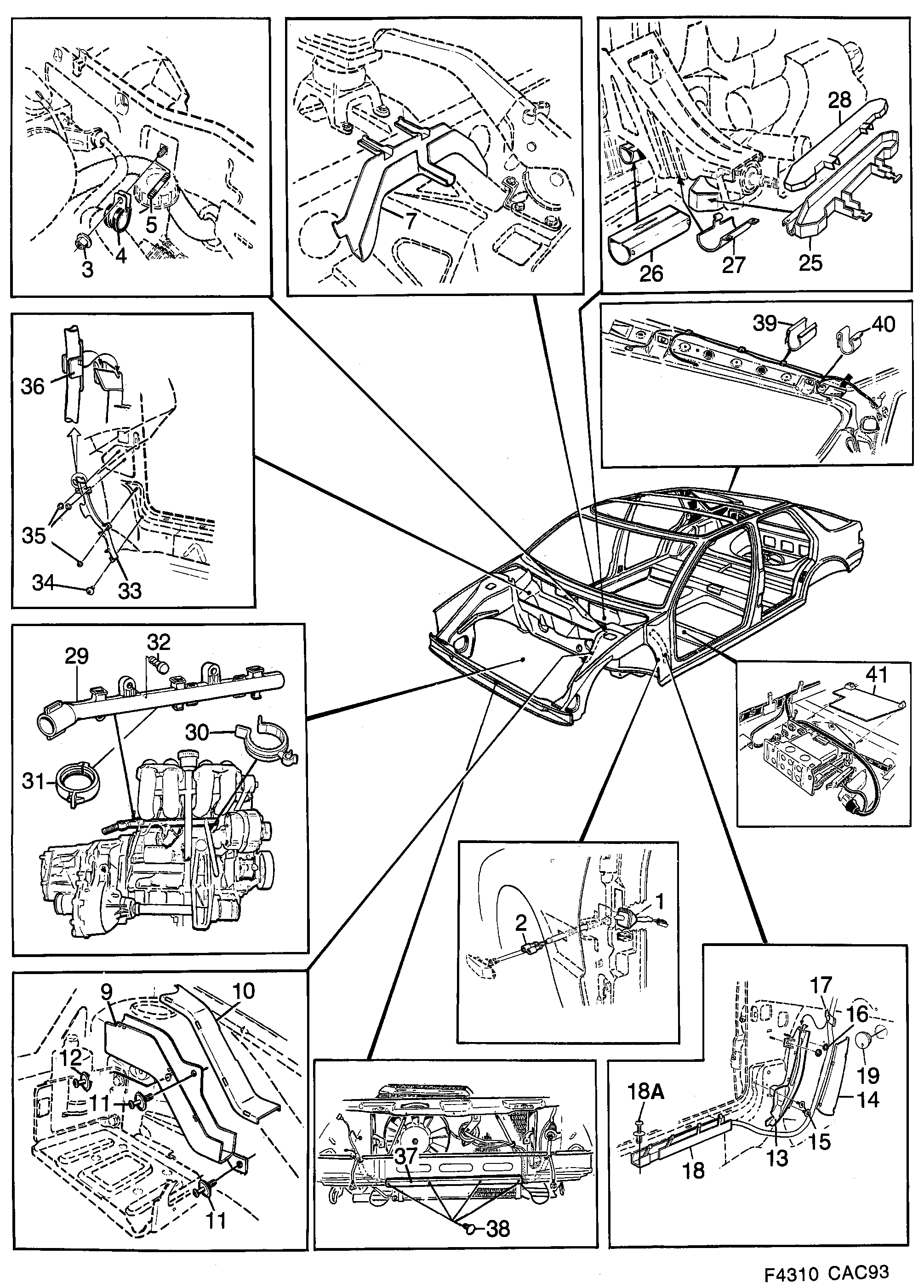 Saab 9000 Mounting details Body diagram