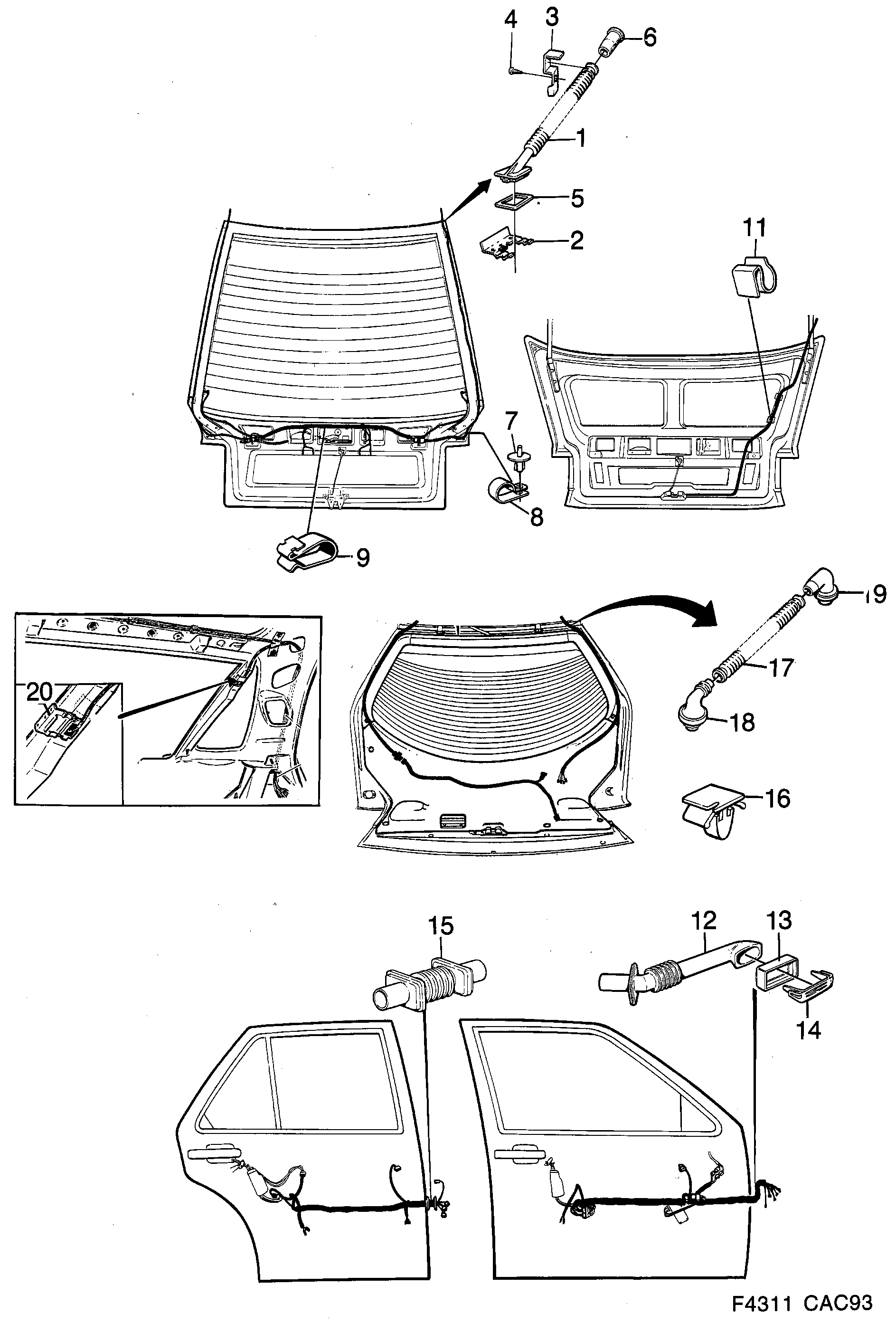 Saab 9000 Mounting details Doors diagram