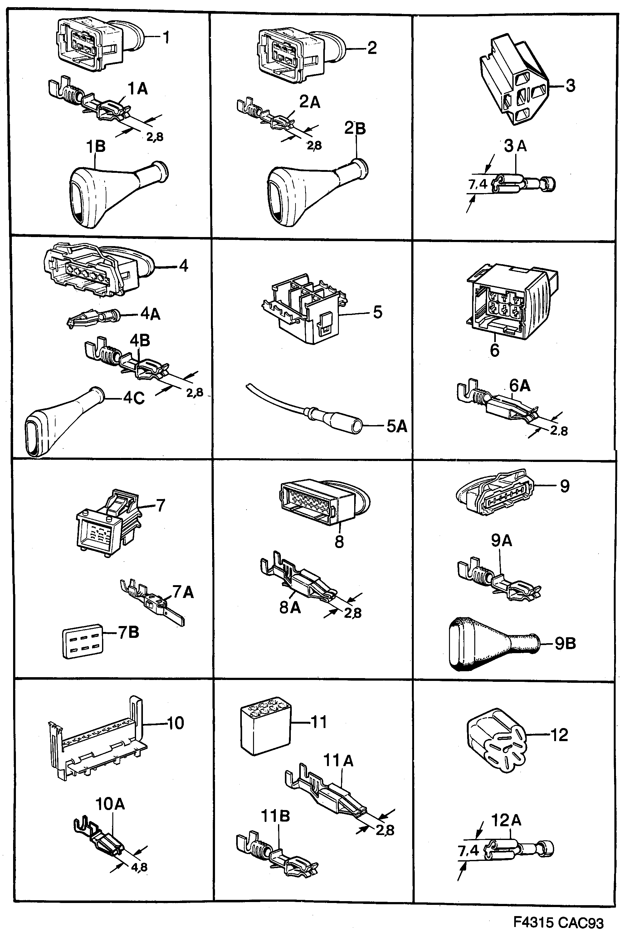 Saab 9000 Connector housing etc diagram