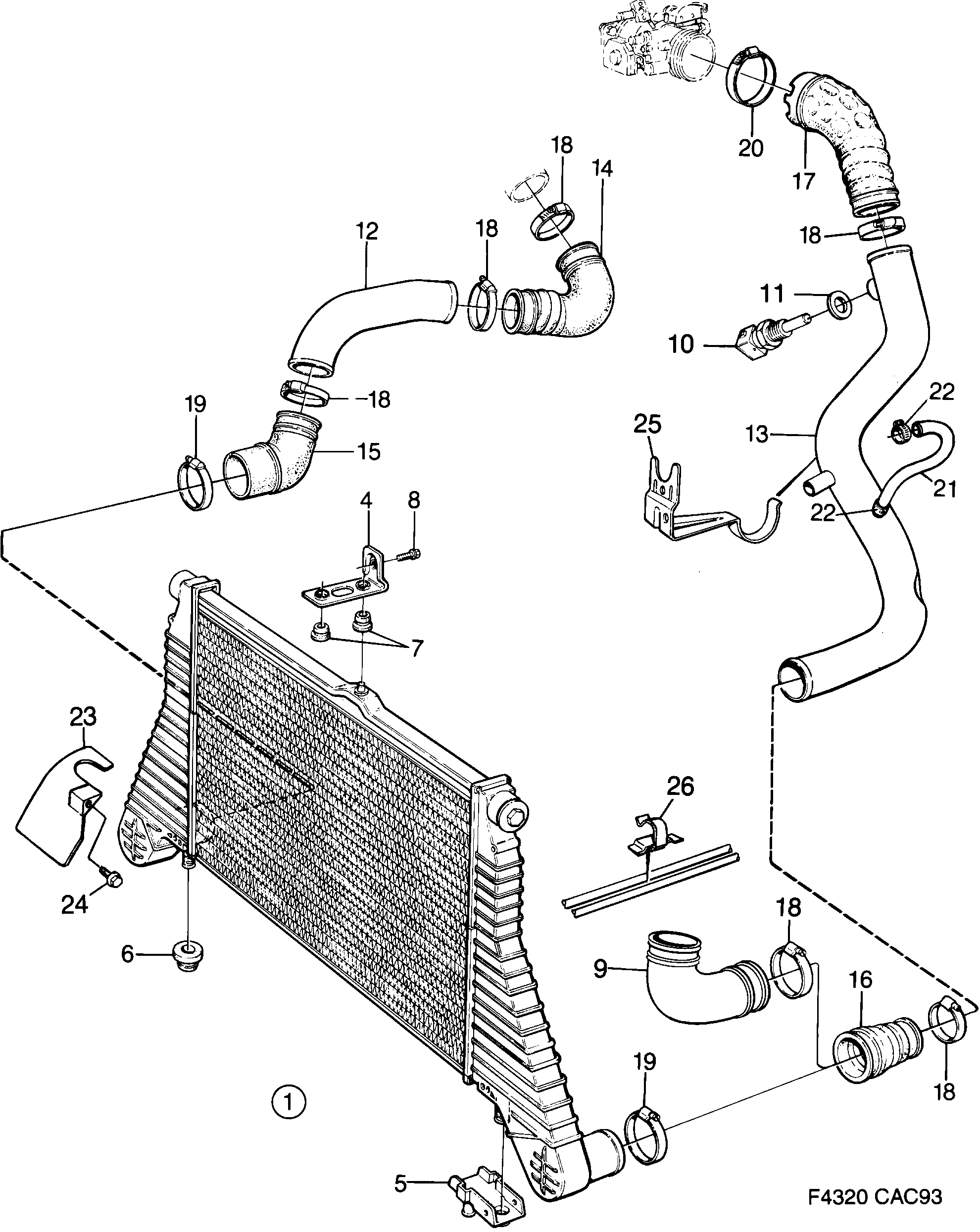 Saab 9000 Charge air cooler diagram