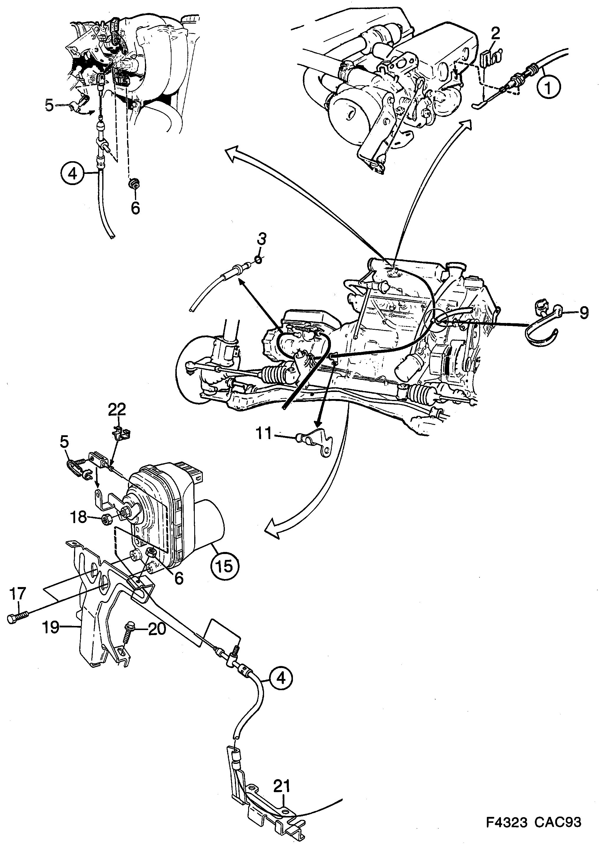 Saab 9000 Throttle cable electrical motor ASR diagram