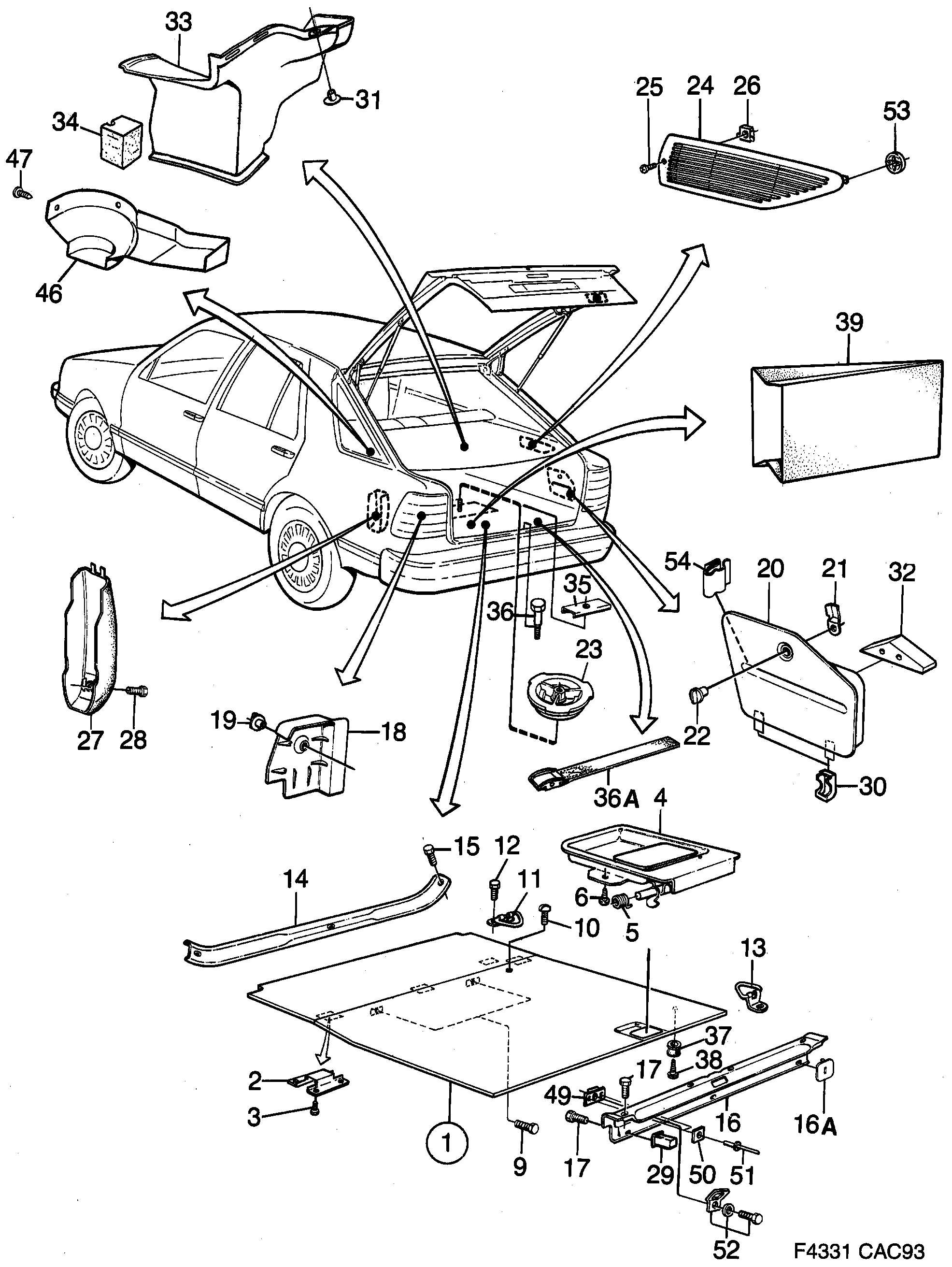 Saab 9000 Equipment luggage compartment diagram