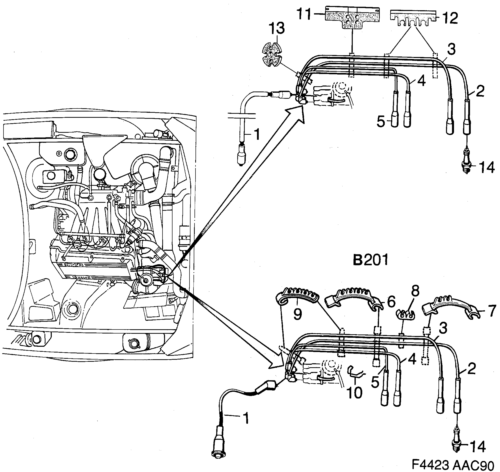 Saab 900 Ignition leads, spark plugs etc diagram