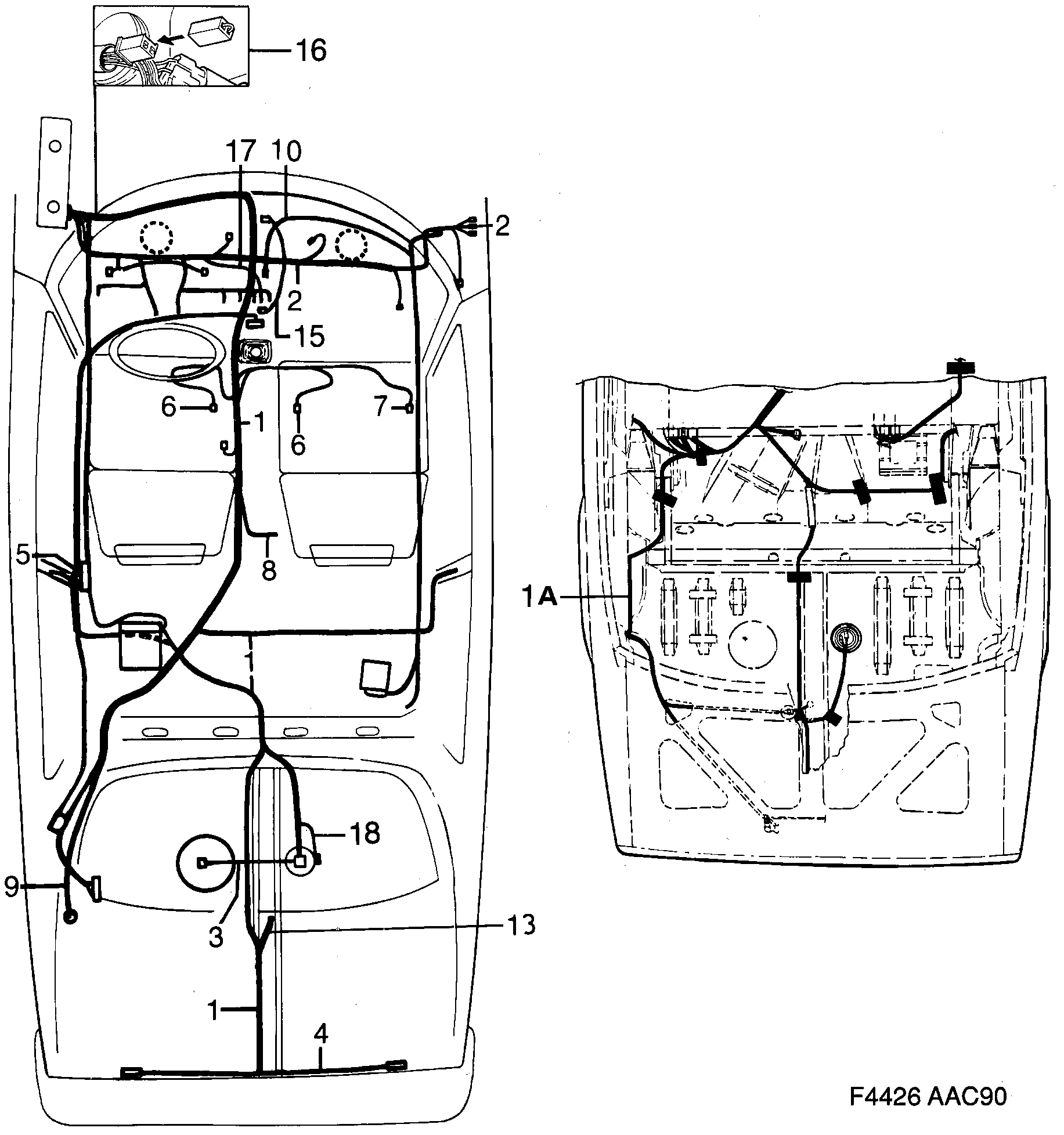 Saab 900 Instruments and rear diagram