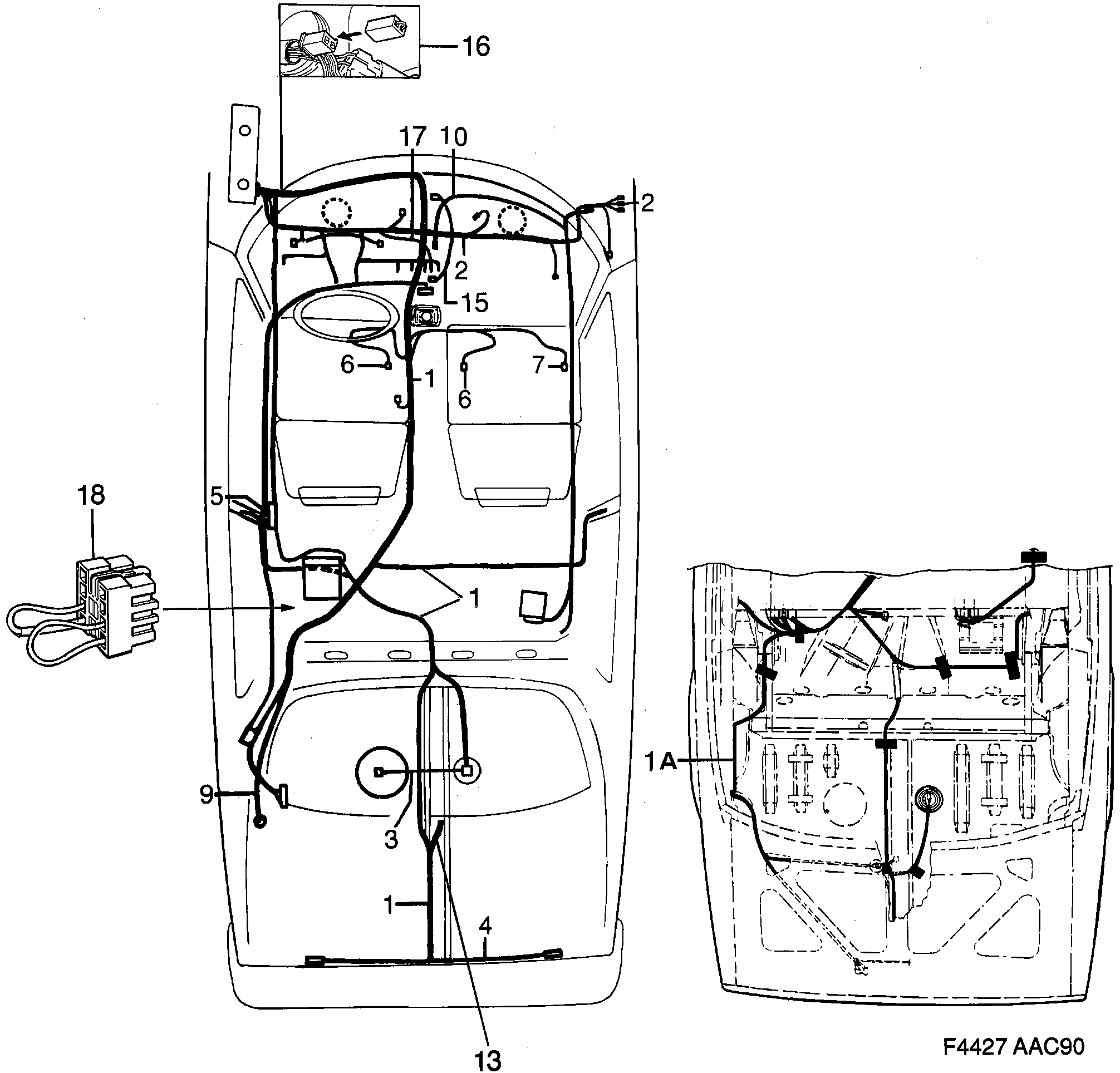 Saab 900 Instruments and rear diagram