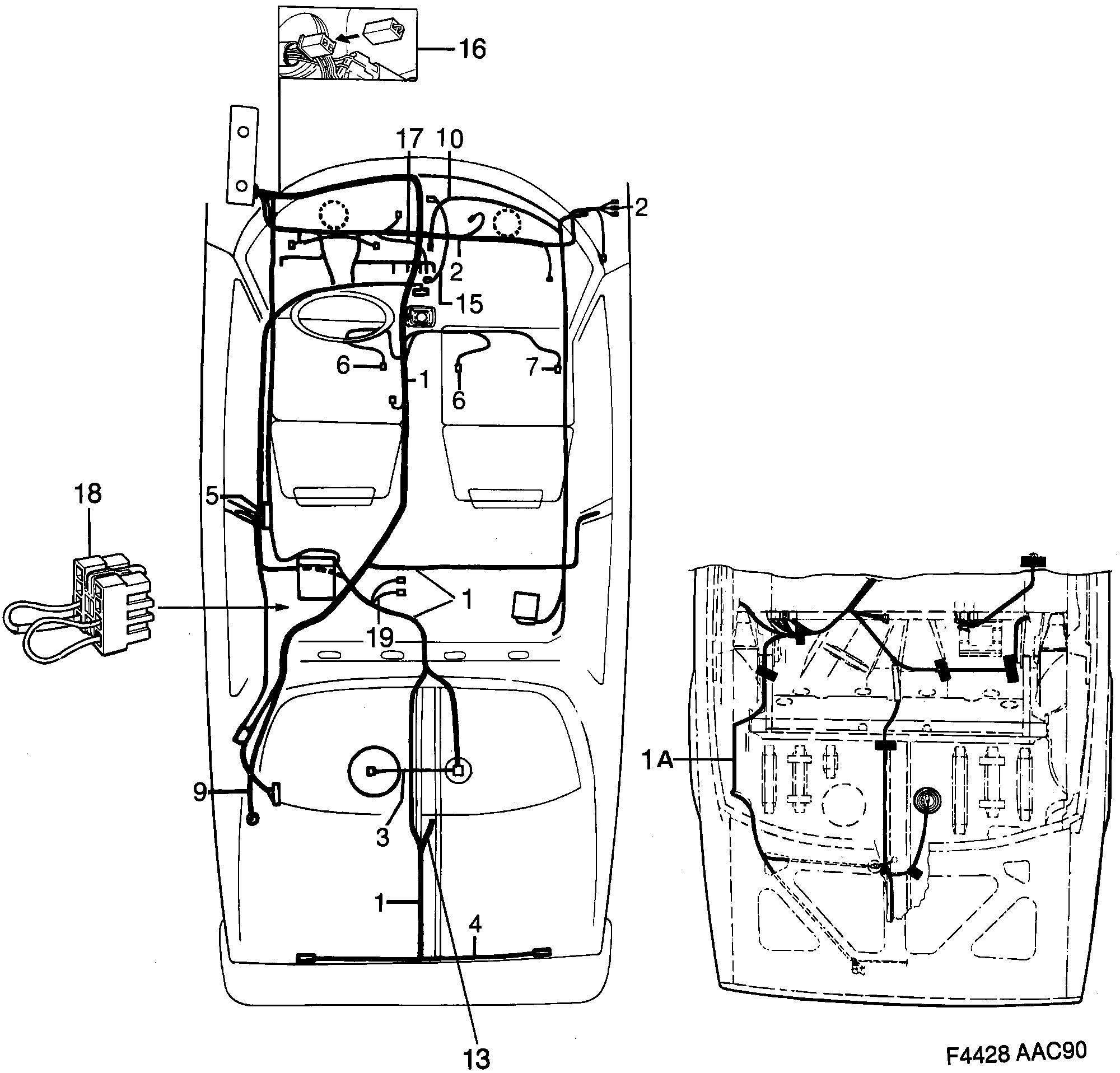 Saab 900 Instruments and rear diagram