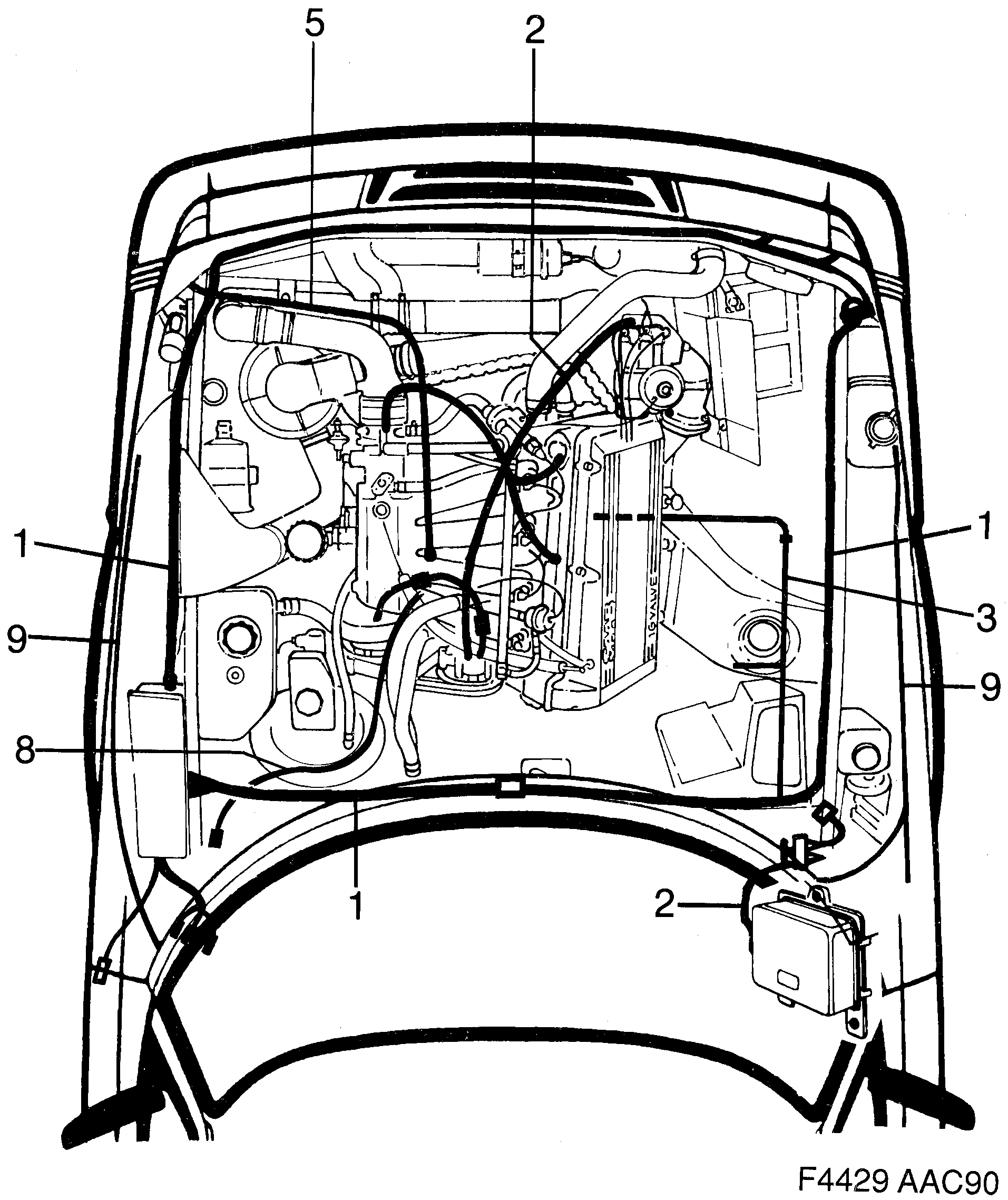 Saab 900 Front and engine diagram