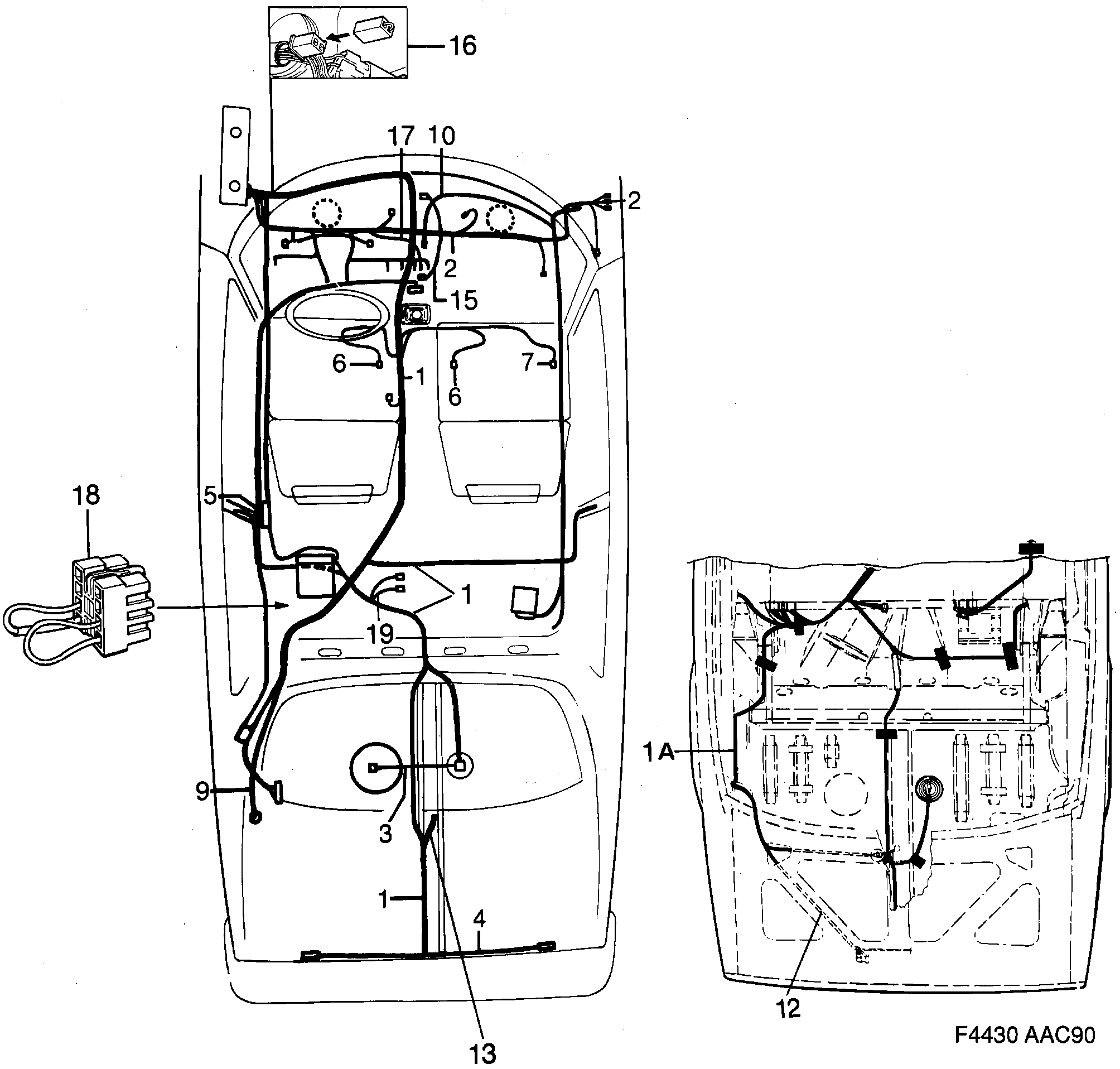 Saab 900 Instruments and rear diagram