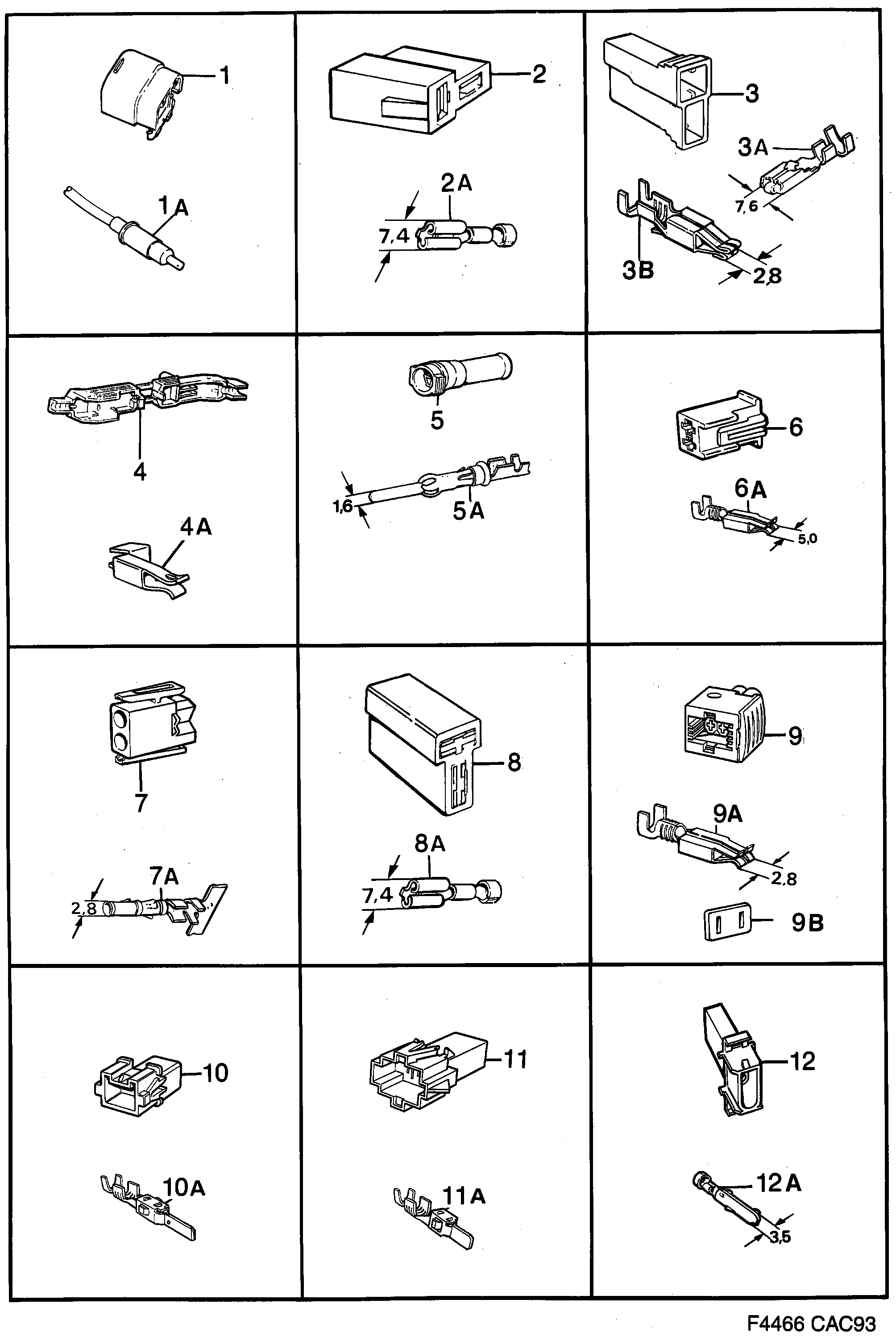 Saab 9000 Connector housing etc diagram